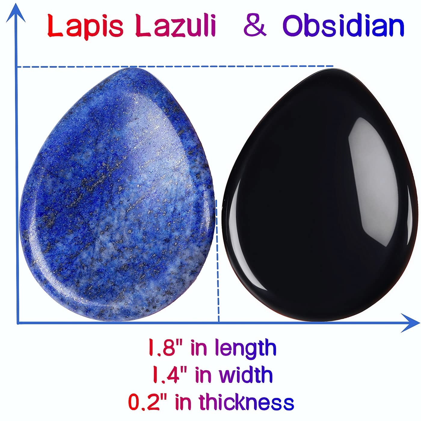 QINJIEJIE 2PCS Crystals Thumb Worry Stones for Anxiety Lapis Lazuli Obsidian Hand Carved Worry Stone Pocket Gemstones Meditation Crystal Reiki Relax Palm Stone Gift for Men