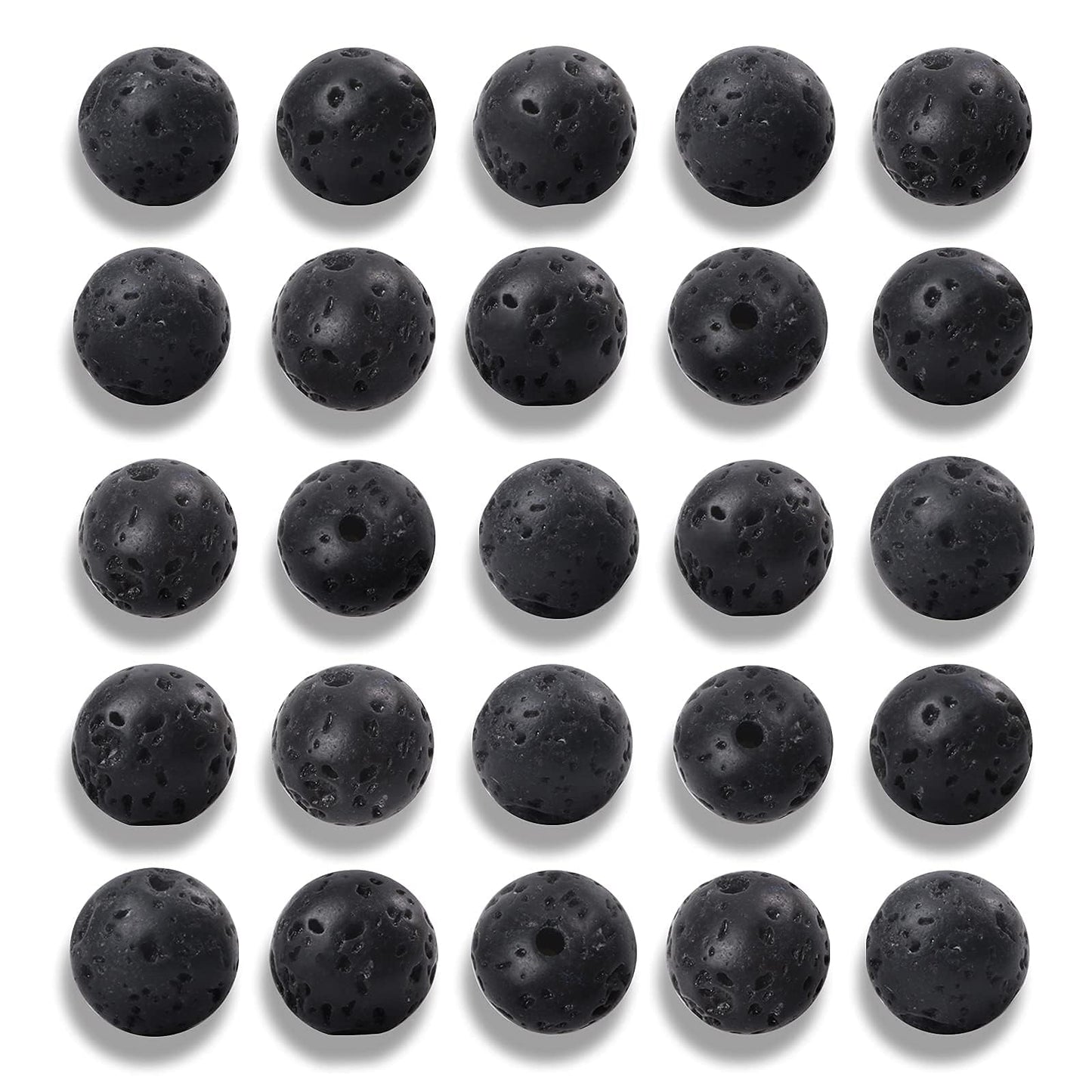 NITOPUPU 100Pcs 10mm Natural Black Volcanic Lava Gemstone Beads Round Loose Stone Beads for Jewerly Making with Crystal Stretch Cord