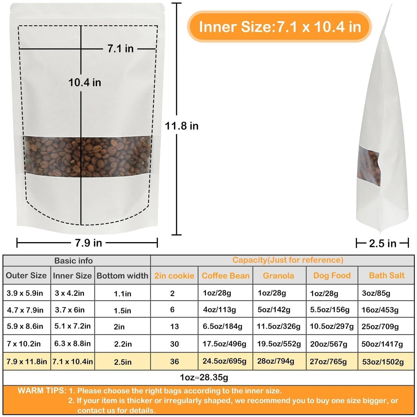 Blisstime 50 Pieces Resealable Bags for Small Business, White Kraft Paper Stand Up Pouches with Matte Window Reusable Heat Sealable Bags for Packaging (7.9 X 11.8 Inches)