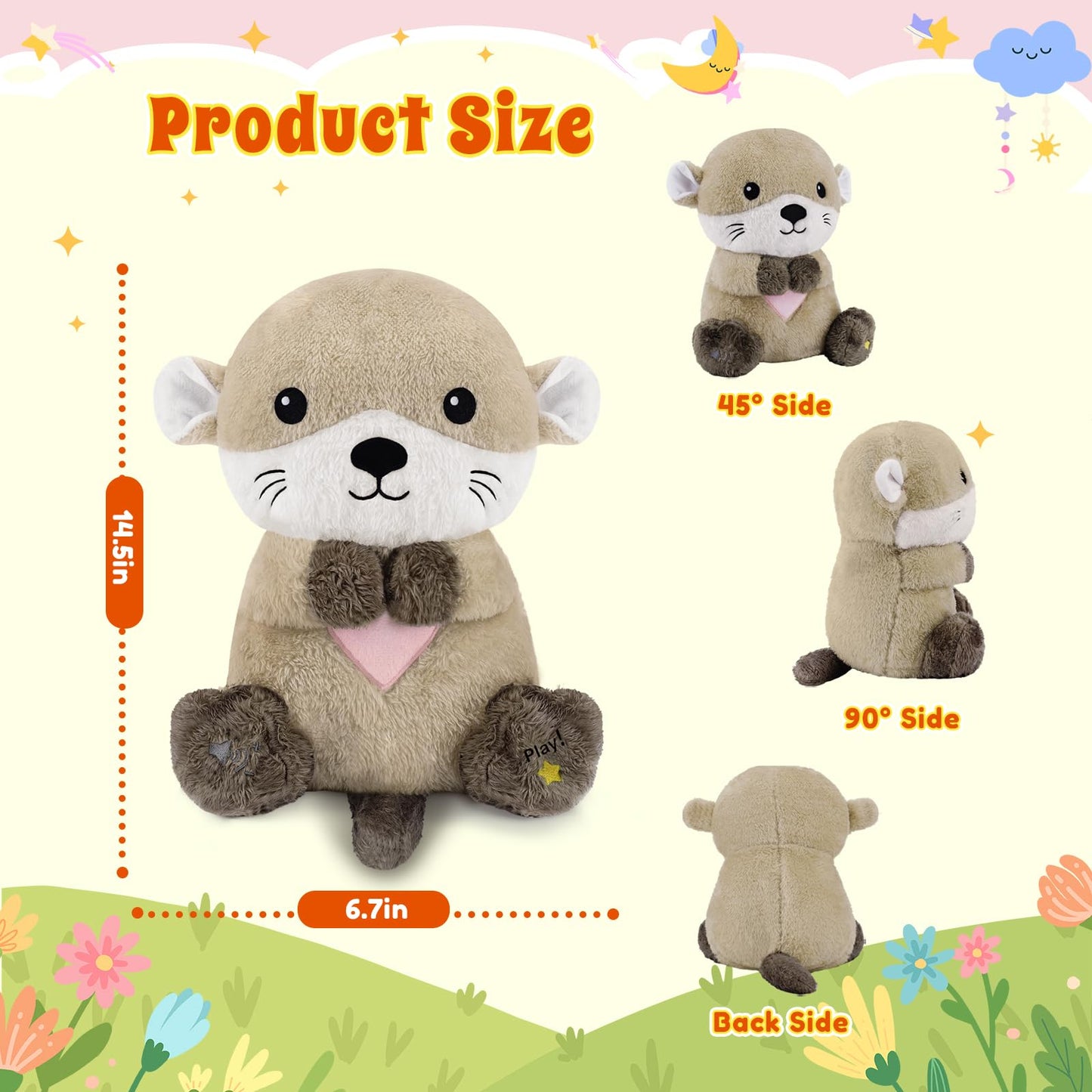 BRICHOEE Breathing Stuffed Animal, Soothing Otter Stuffed Animal with Breathing Motion, Calming Sound and Light for Baby Sleep Companion Portable Plush Toy Gifts for Kids Adults Newborns