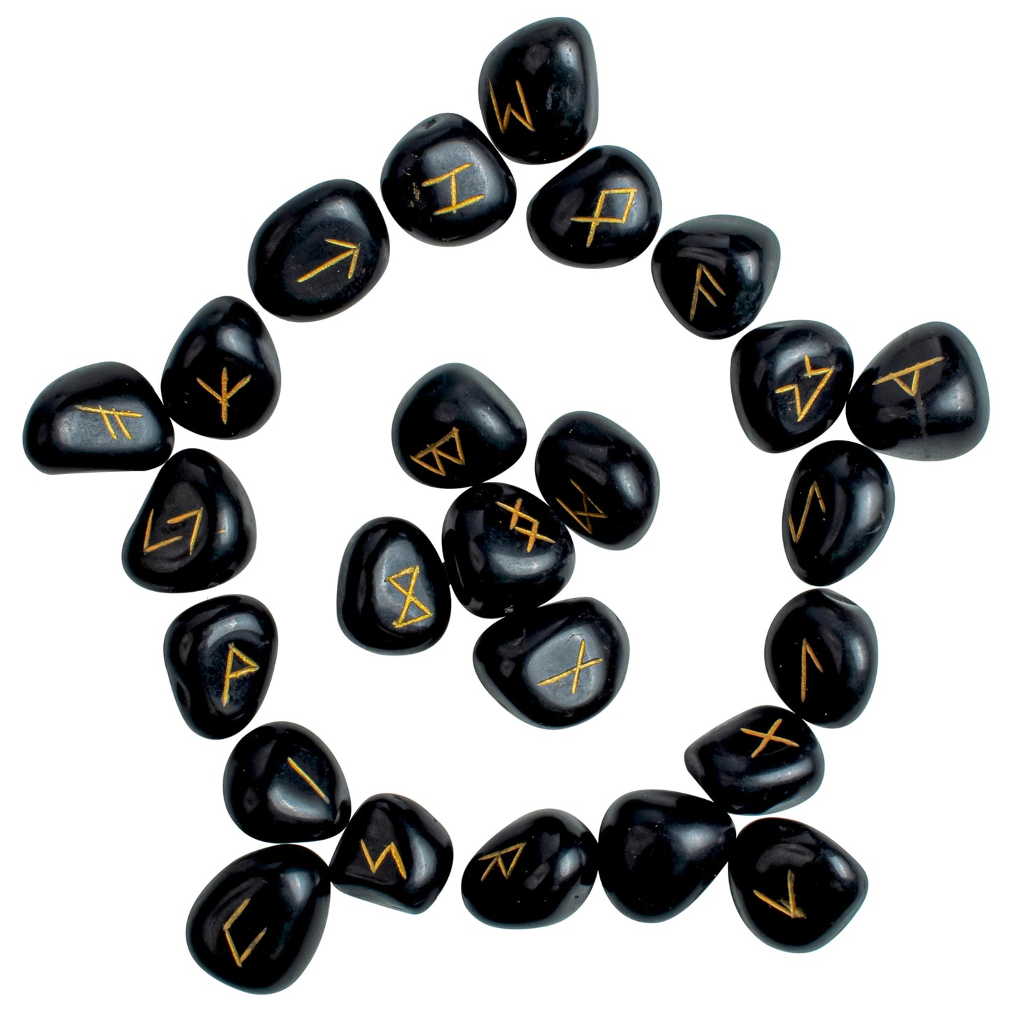 Crocon Black Tourmaline Gemstone Elder Futhark Alphabet Engraved Symbol Rune Stone 25 pcs Set for Feng Shui Chakra Balancing Reiki Healing Spiritual Metaphysical Size: 2025 mm