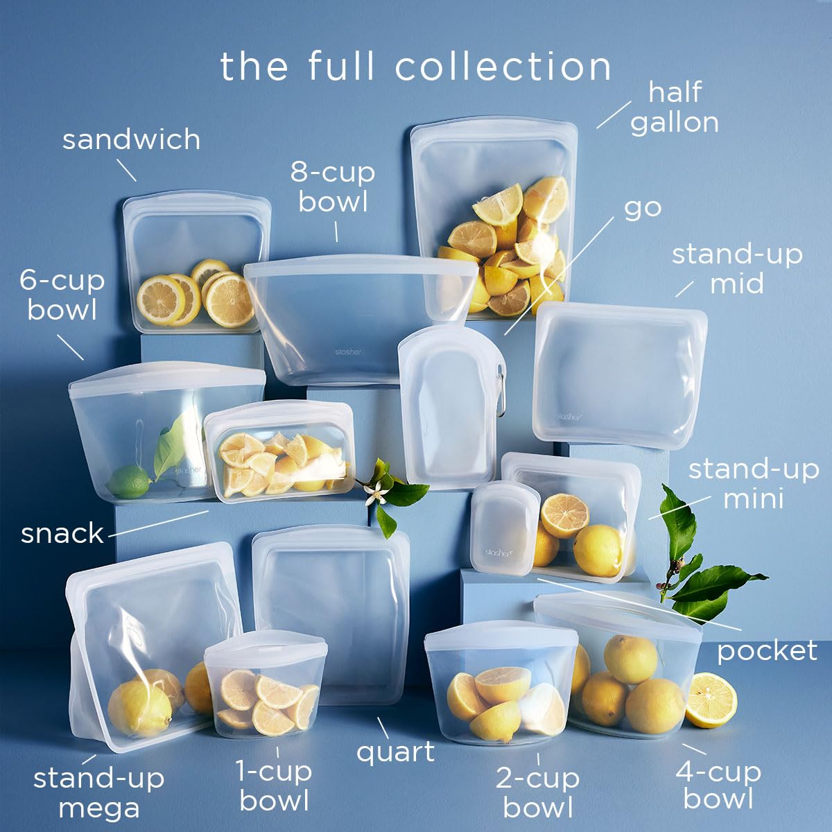 Stasher Silicone Reusable Food Storage Bags, 4-Pack, Reusable Freezer Bags, Microwave, Dishwasher, Oven Safe, Sous Vide, Premium Lunch Containers, Eco Friendly, Snack Bags, Food-safe Silicone, Clear