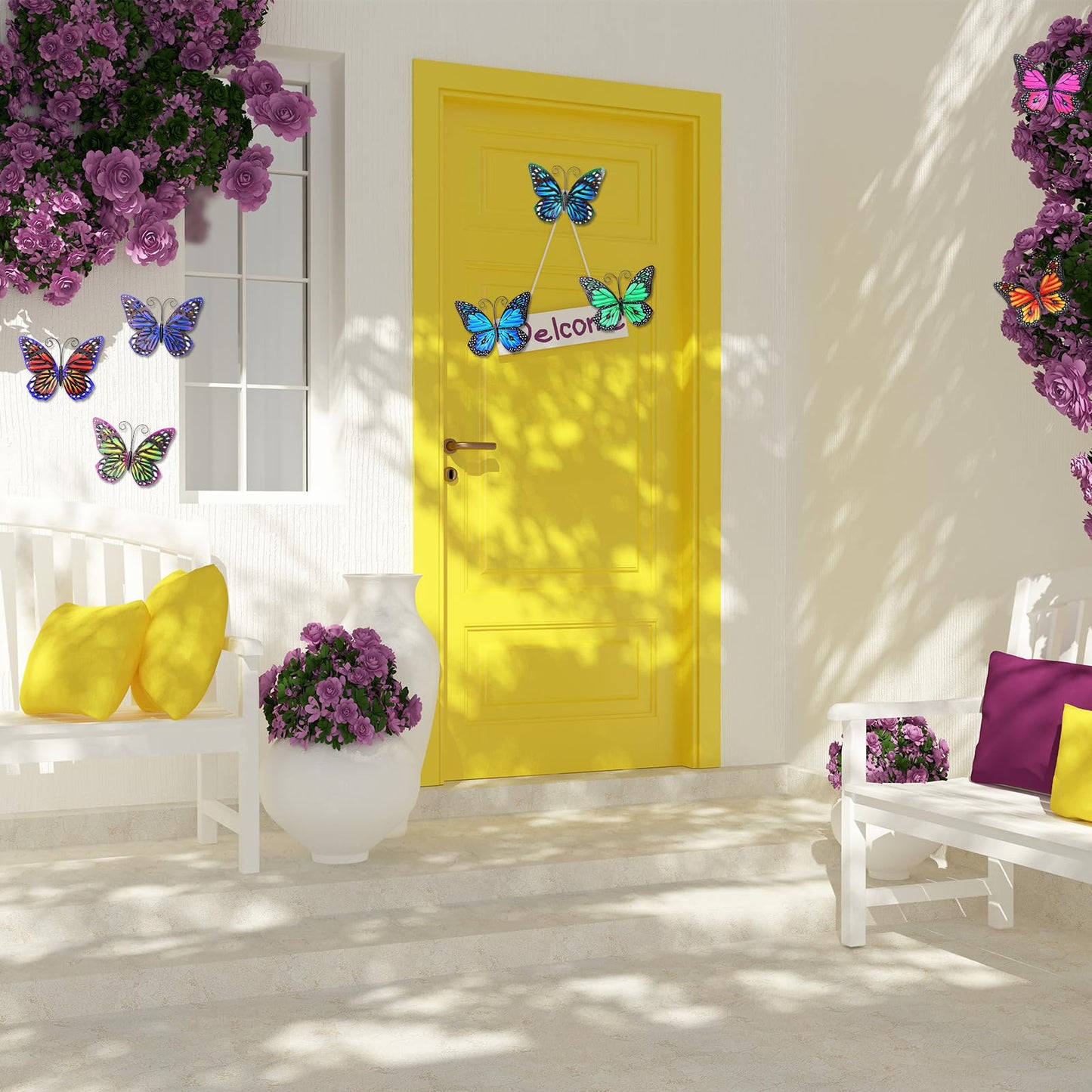 Jetec 8 Pcs Metal Butterfly Wall Decor 6.5 Inch Outdoor Butterflies Wall Art Sculpture 3D Butterfly Hanging Decoration for Spring Outside Fence Garden Yard Home Patio Balcony(Lovely Style)