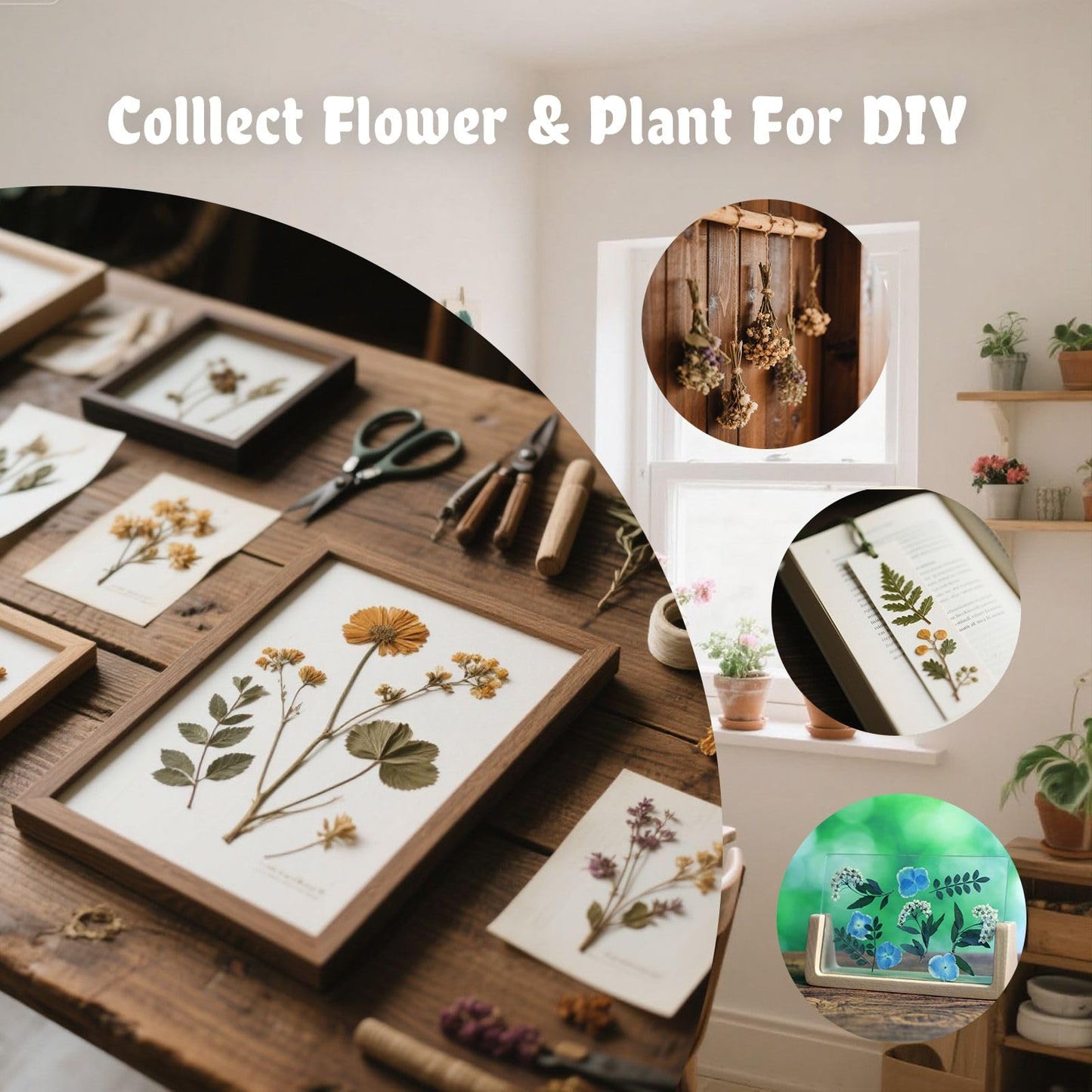Fuwuu Mini Flower Press Kit 2.6" x 2.6" - Portable Pocket Flower Press with Carrying Chain for Hiking & Nature Journaling, Double-Sided Camellia Art Wooden Plant Press for Adults, DIY Botanical Crafts