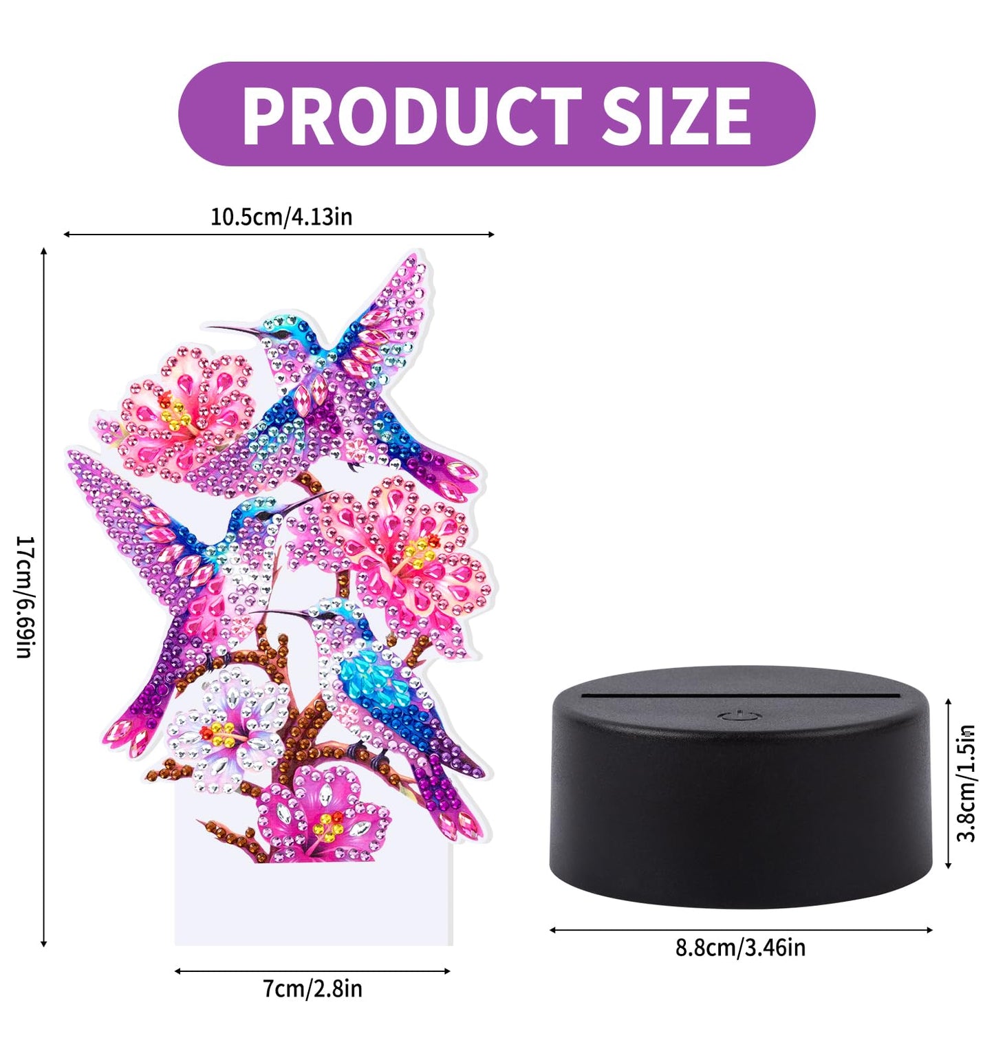 ALKALO Diamond Painting Night Light, Diamond Painting Kits for Adults Desktop Ornaments for Table Diamond Art Accessories for Adult Beginner Touch Lamp for Bedrooms Living Room-Birds