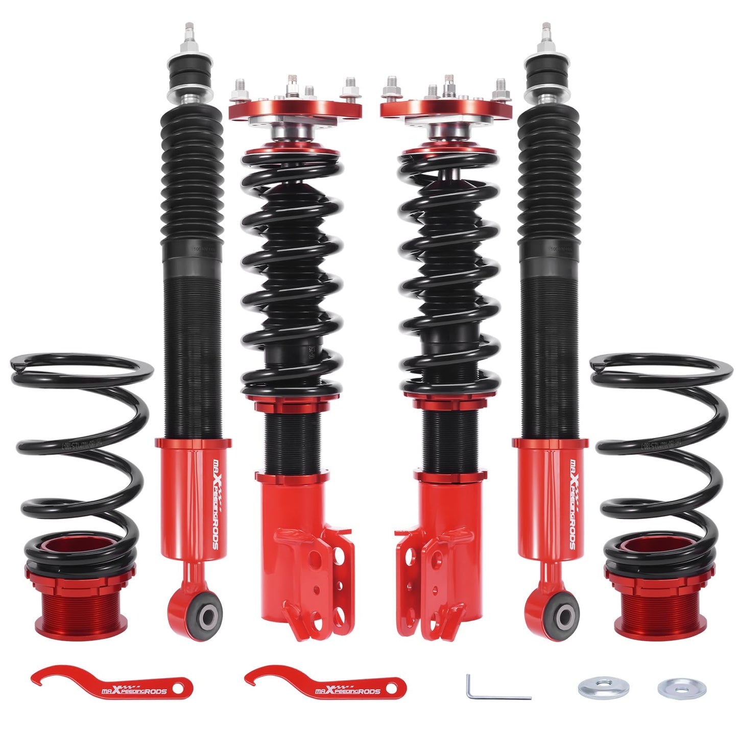 maXpeedingrods Coilovers for Ford Mustang 1994-2004, 24 Levels Damper Adjustable Coilovers Suspension Kit Struts, Height Adjustable Lowering Kit, Red