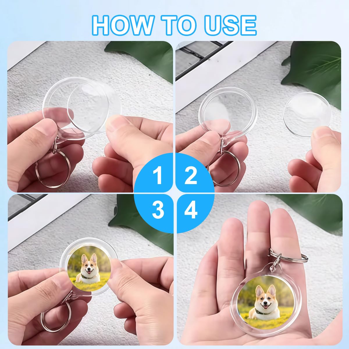 UPSTORE 25PCS 1.4inch Inner Diameter Round Clear Acrylic Blank Passport Photo Logo Image Inserts Split Keychain Keyrings Wallet Friendly Picture Snap-in Frame Key Ring for Women and Men