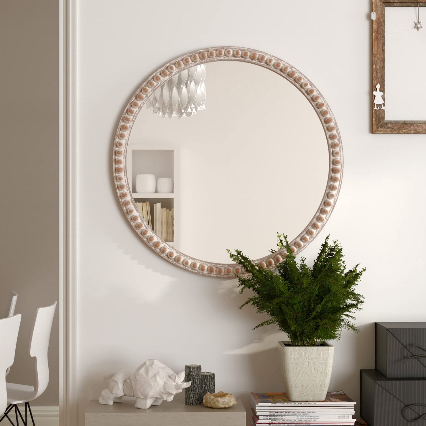 COZAYH Distressed Wood Frame Accent Mirror, Rustic Farmhouse Style Decorative Wall Mirror (Round)
