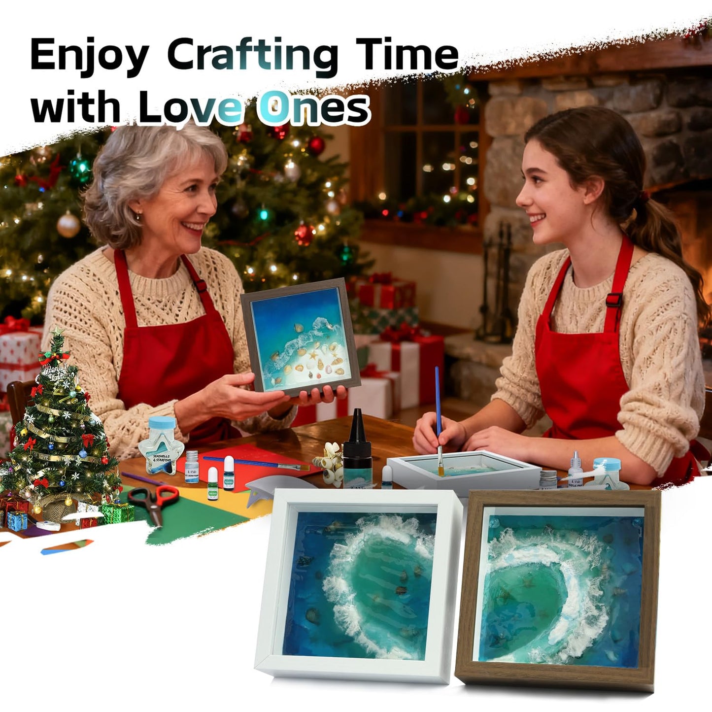 iLAND Crafts for Adults Resin Art Kit DIY Beach Ocean Themed Crafting Adult Girls Night Craft Making Set Date Night Painting Kit for Couples Unique Christmas Gifts for Crafty Women Teen Girls Romantic