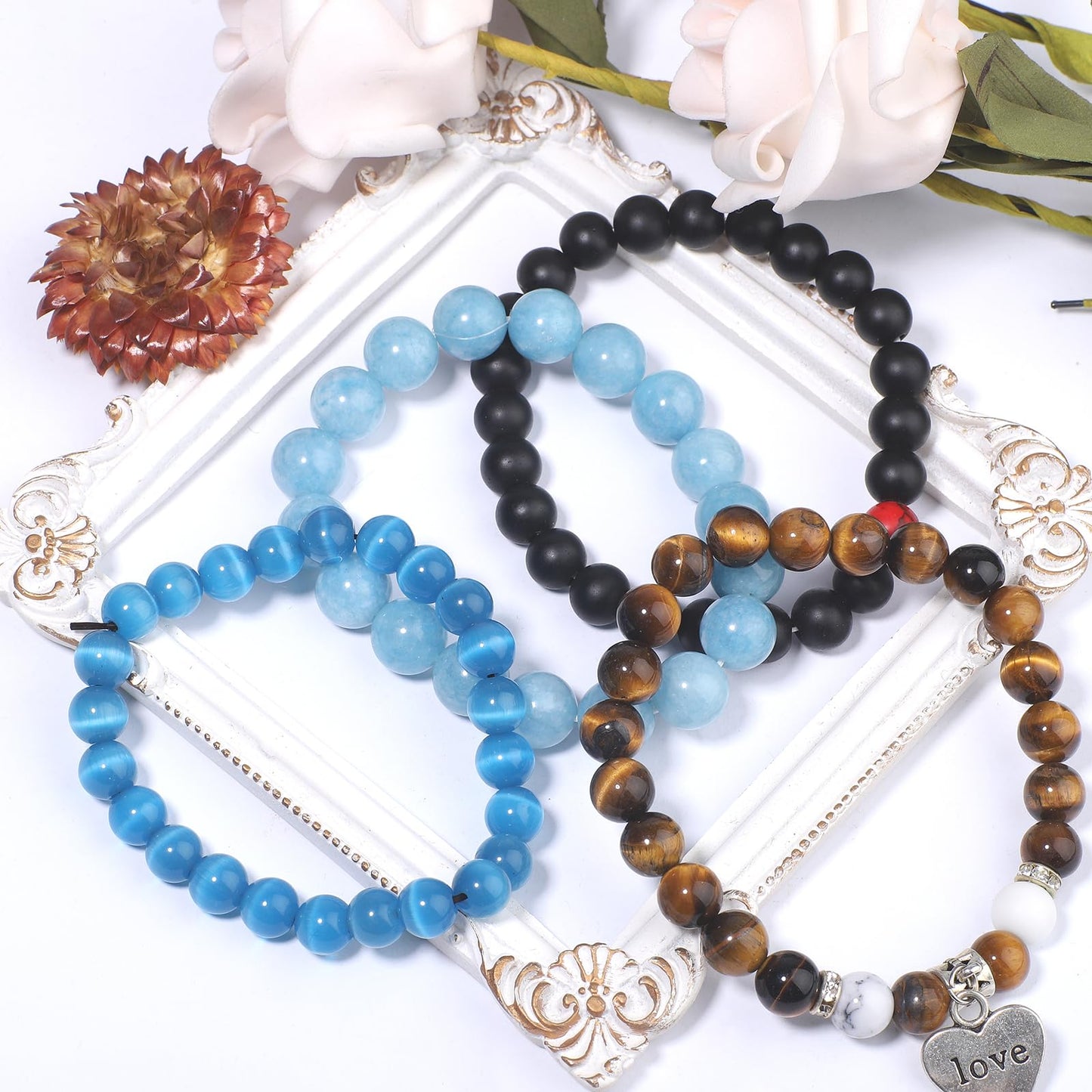 NITOPUPU 100Pcs 8mm Natural Smooth Black Hematite Beads Round Loose Stone Beads for Jewerly Making with Crystal Stretch Cord