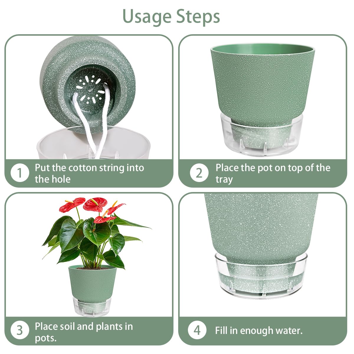 HYNZ Self Watering Pots for Indoor Plants, with Visible Reservoir, 6 inch Plant Pot with Wick Rope Planter Pot for Indoor Outdoor Plants (Frosted Brick Red)