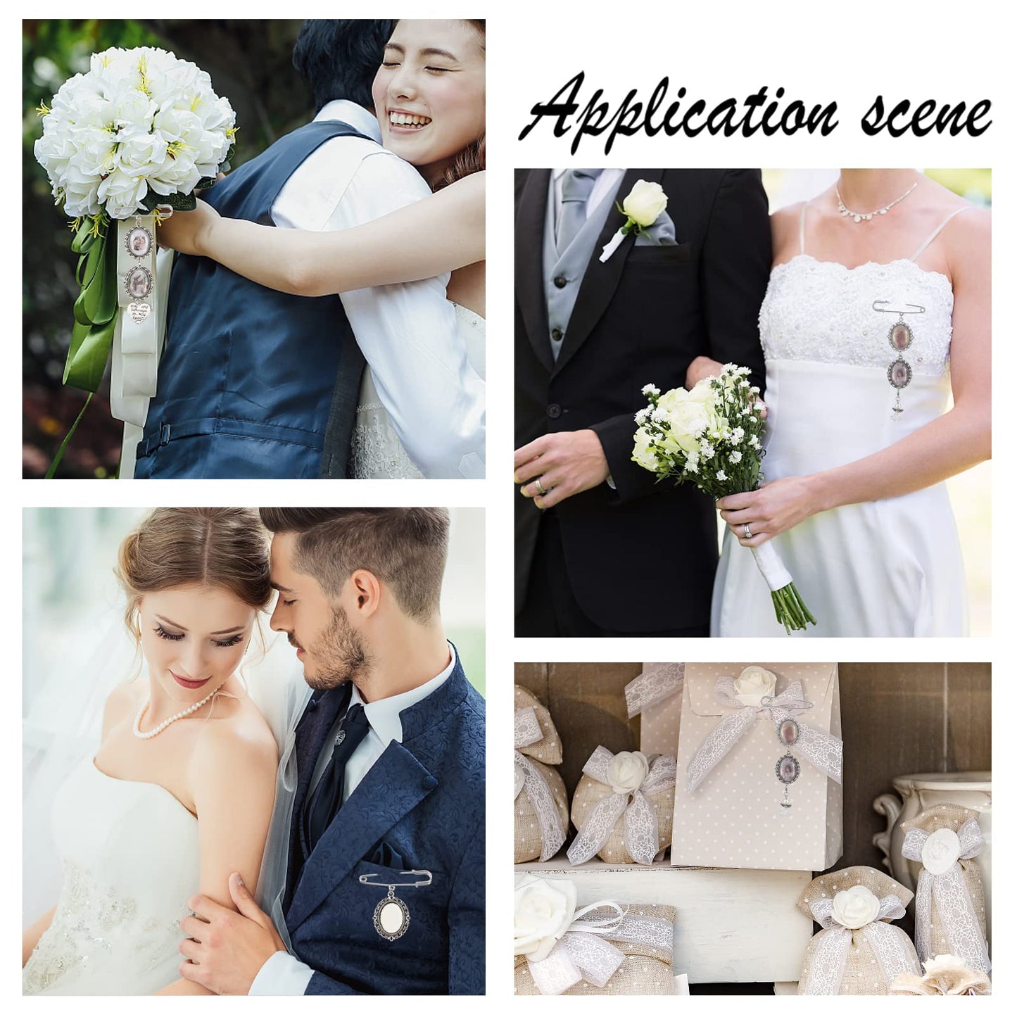 SUNNYCLUE 1 Box 100Pcs DIY 10 Sets Wedding Bouquet Photo Charms Making Kit Bridal Boutonniere Photo Charm Safety Pin Memory Brooch Lobster Claw Angel Pendants Trays and Domes Cabochon Setting Crafting