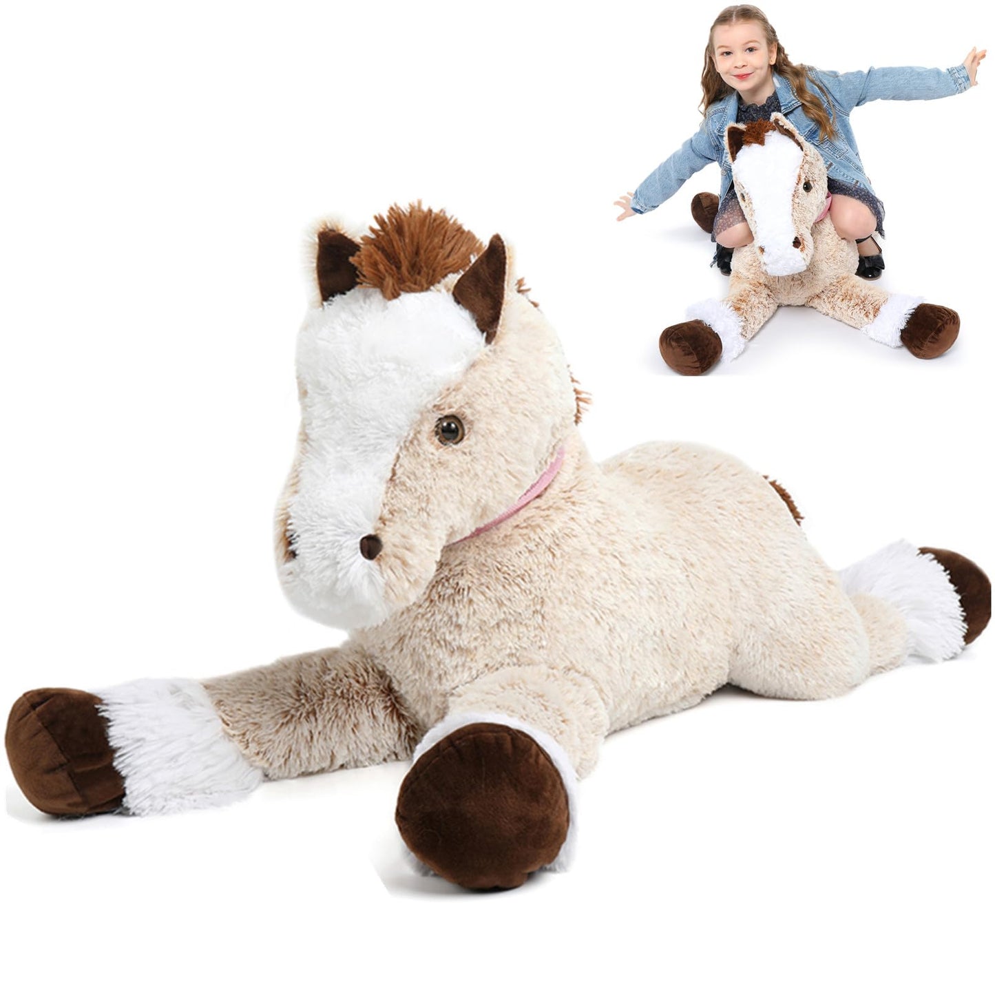 Tezituor 3ft Large Realistic Horse Stuffed Animal, 35.4 Inches Big Stuffed Pony Plush Toys for Ridding, Hugging Soft Horse Plush Theme Body Pillow Christmas Birthday Gift for Boys Girls