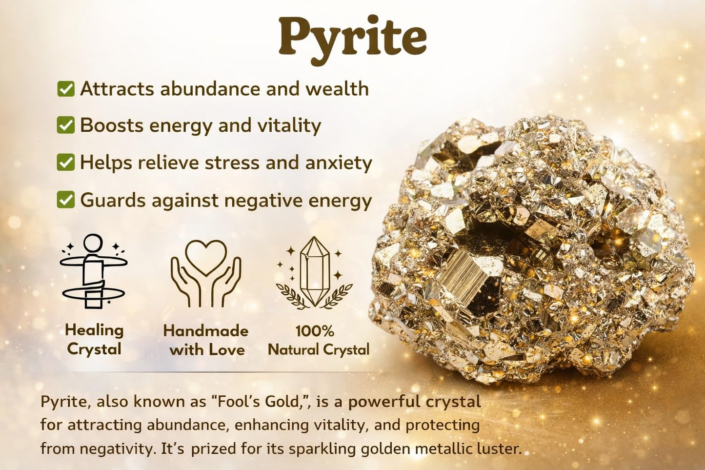Natural Raw Pyrite Crystal Cluster – Stone of Prosperity & Confidence – Healing Crystal for Meditation, Yoga, Reiki, Chakra Balancing & Home Office Decor – Energy Manifestation Mineral