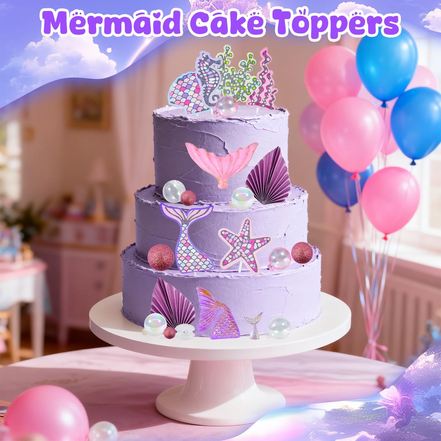 Wowagoga 22Pcs Mermaid Cake Topper Under the Sea Cake Decoration Shell Cake Birthday Decoration Mermaid Tail for Party Supplies