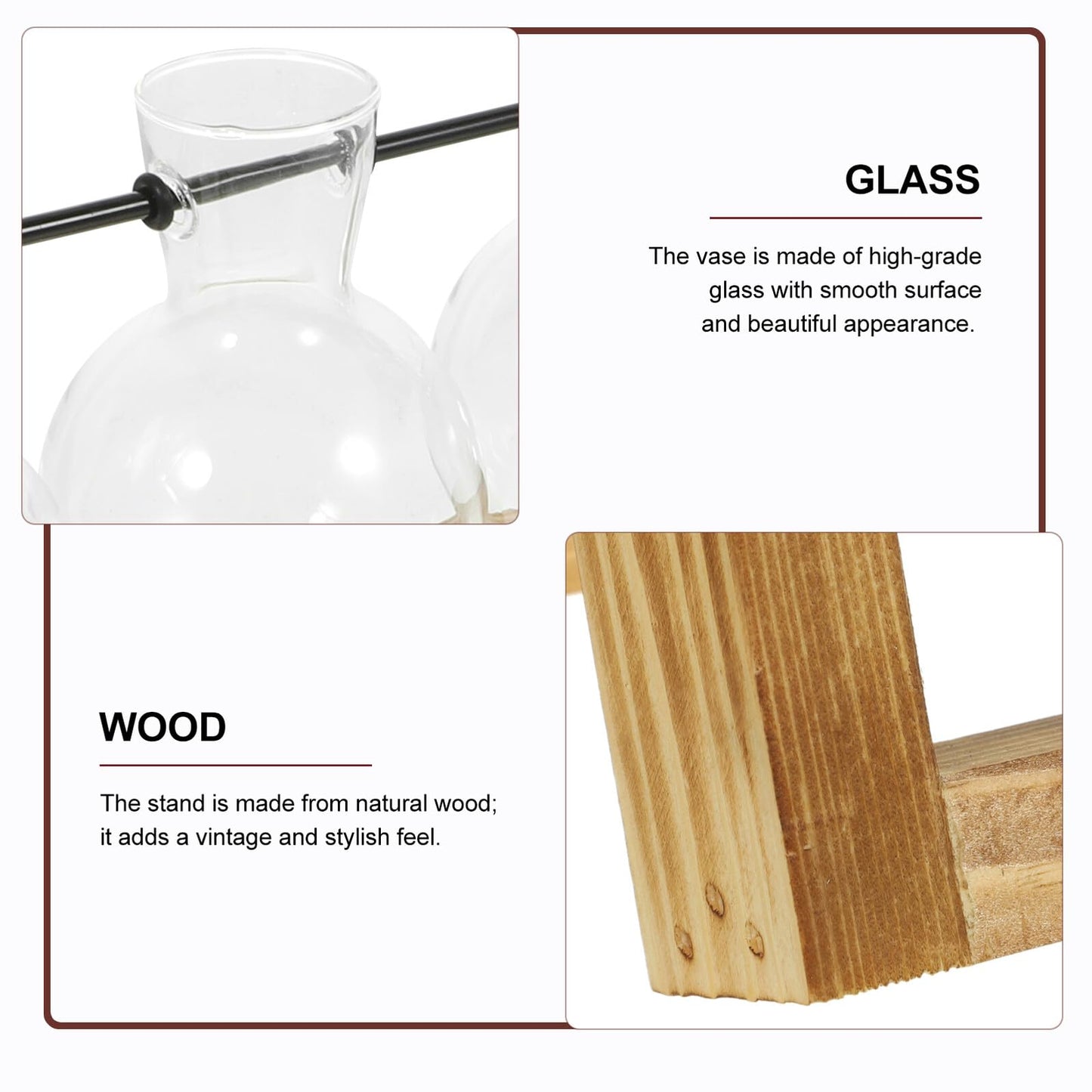 FOMIYES Glass Flower Vase Propagation Station with Wooden Stand, Hydroponic Plant Vases for Desktop Home Decoration, 5pcs Set for Indoor Green Plant Growing and Terrarium Display