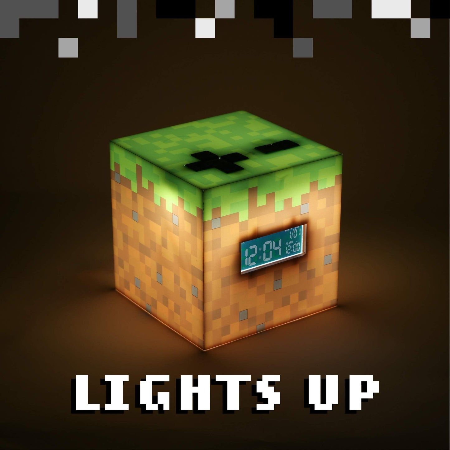 Paladone Licensed Minecraft Grass Block Digital Alarm Clock, Light Up Lamp Plays Official in Game Music, Bedroom Decor for Minecraft Gamers, Tweens and Kids - Minecraft Gift