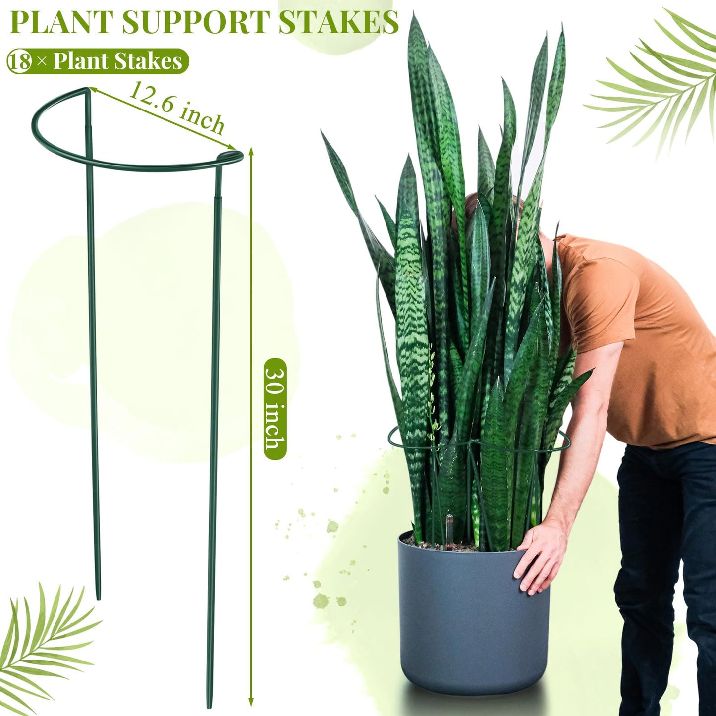 Tioncy 18 Pcs 30 H x 12.6 W Plant Support Stakes Cages for Garden, Metal Half Round Plants Tension Rods for Indoor Outdoor Large Tall Flower Vegetables Tomato Peony Rose Support