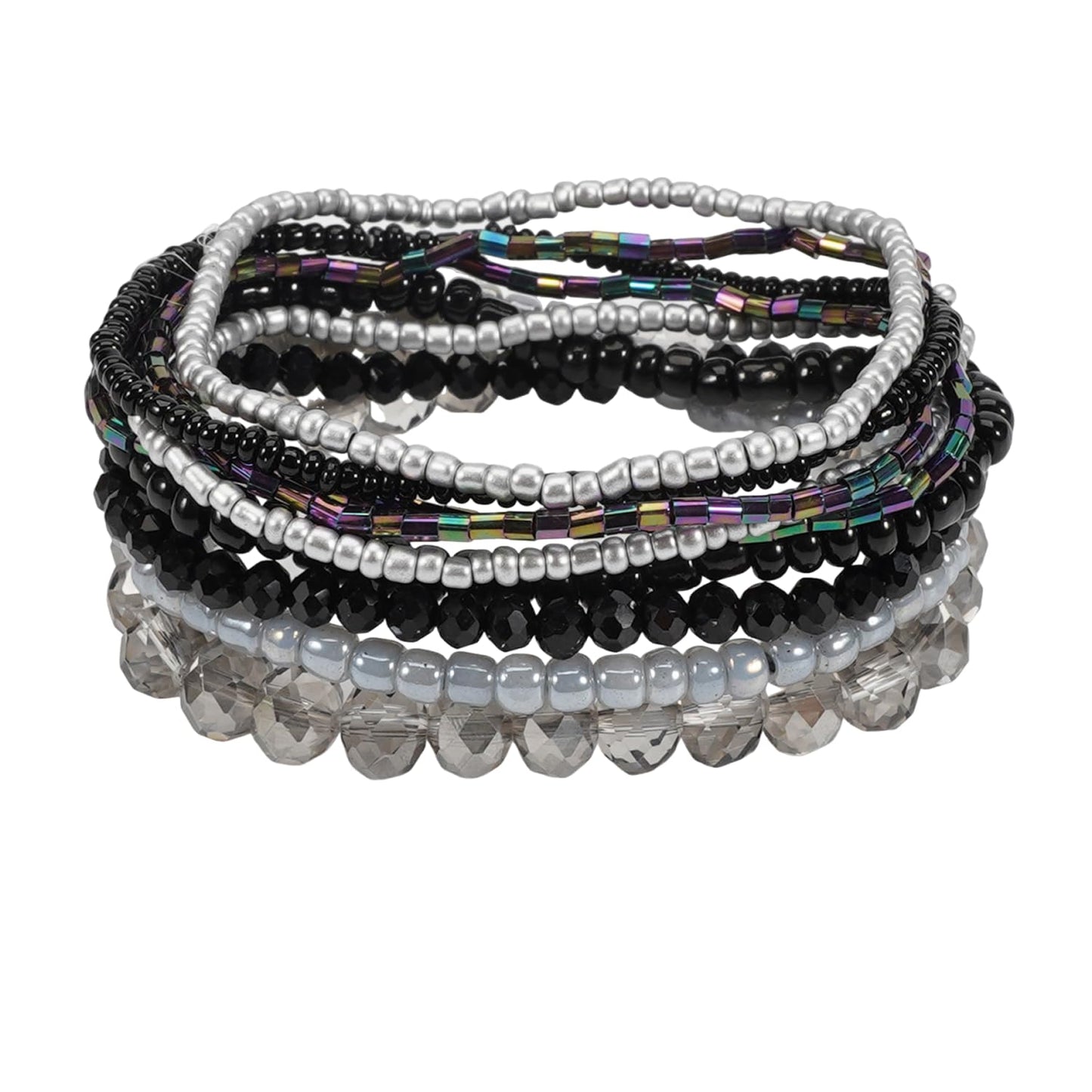 Caiyao Bohemian Multilayer Stackable Seed Beaded Bracelets Colorful Crystal Glass Beads Strand Bangle Bracelet BFF Wristbands Bracelet for Women Summer Beach Hawaii Jewelry Birthday Gifts (Black 2)