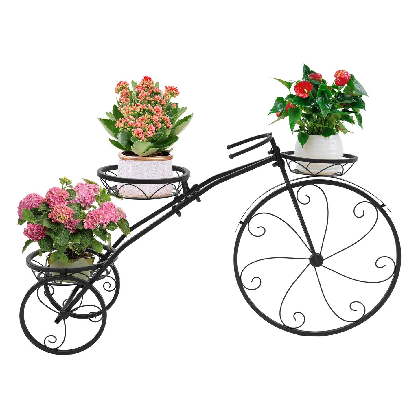 RudiUsoy Plant Stand, 3 Tier Metal Plant Display Rack Heavy Duty Garden Container Round Supports Rack 3 Flower Potted Holder for Indoor Outdoor Patio Corner Balcony (3 Tier Bicycle - Black)