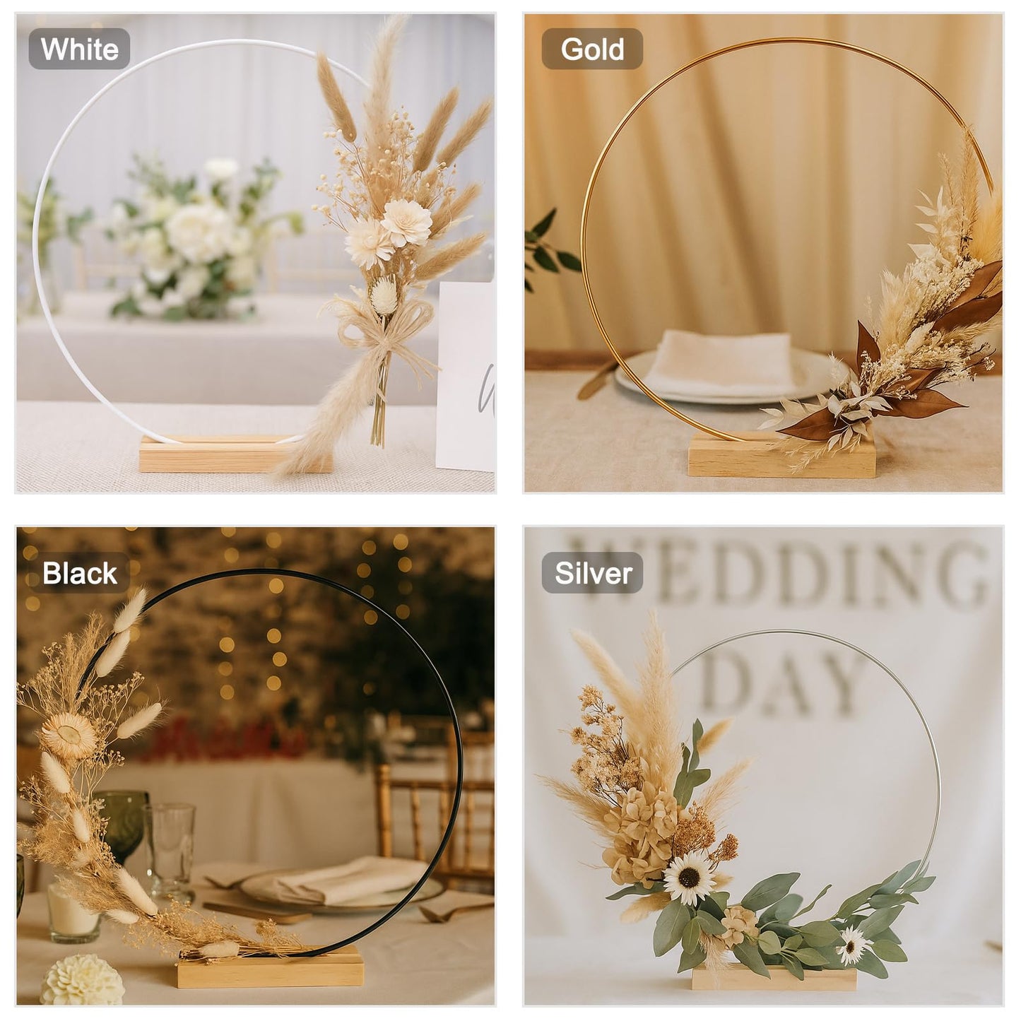 10 Pack Floral Hoop with Stand and 38-Yard Paddle Wire 12 Inch Metal Rings for DIY Centerpiece Table Decorations Crafts Macrame Rings Hoop Wreath Dream Catcher Rings Wedding Christmas Wreaths, Gold
