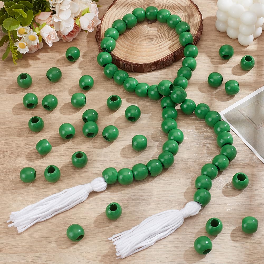 PH PandaHall 250Pcs 20mm Wood Beads 9mm Large Hole Wood European Rondelle Bead Wooden Macrame Beads for Bracelet Craft Garland Christmas Tree Tassel Decor Home Decoration, Green