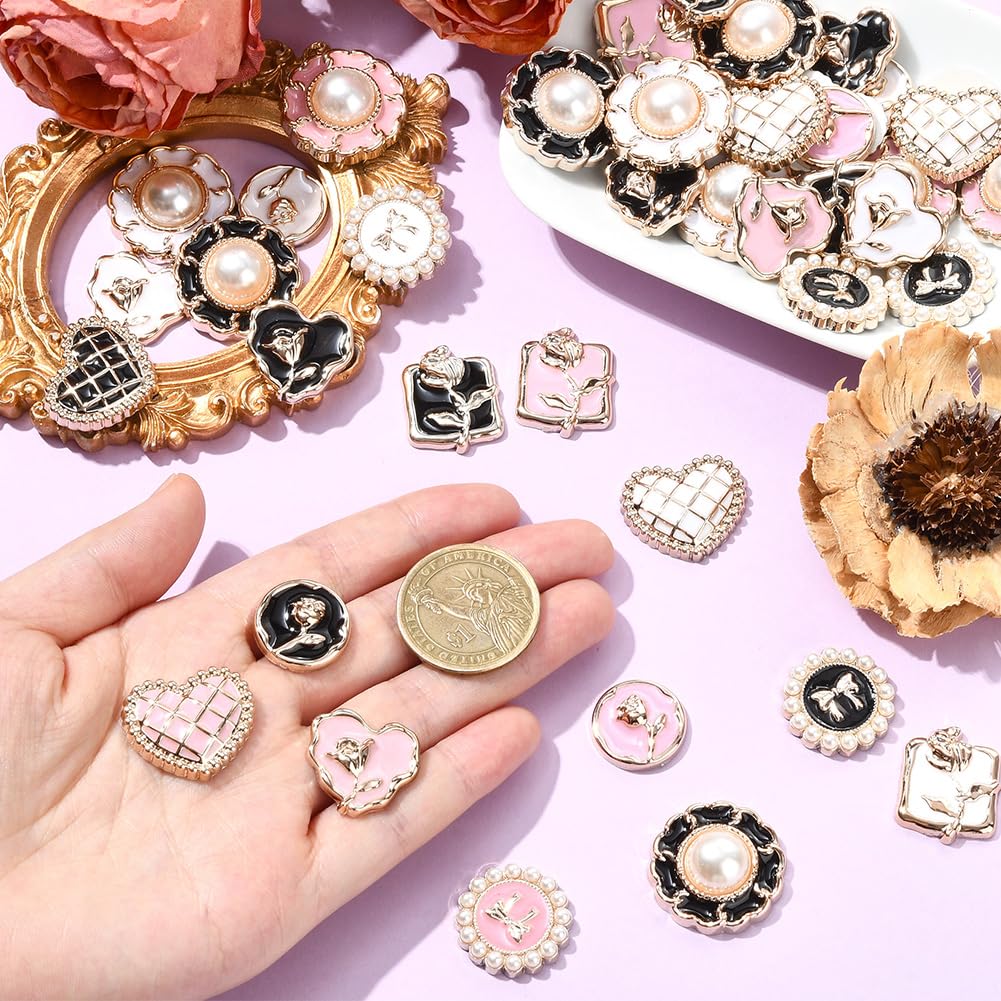 SOFPLATE 18 Styles 72Pcs Round Cabochons Flatback Heart Shaped Cabochons Bulk Small Resin Flowers Pearl Bows Colorful Cute Enamel Charms for Jewelry Making DIY Crafts Gifts Hair Clips Adults Beginners