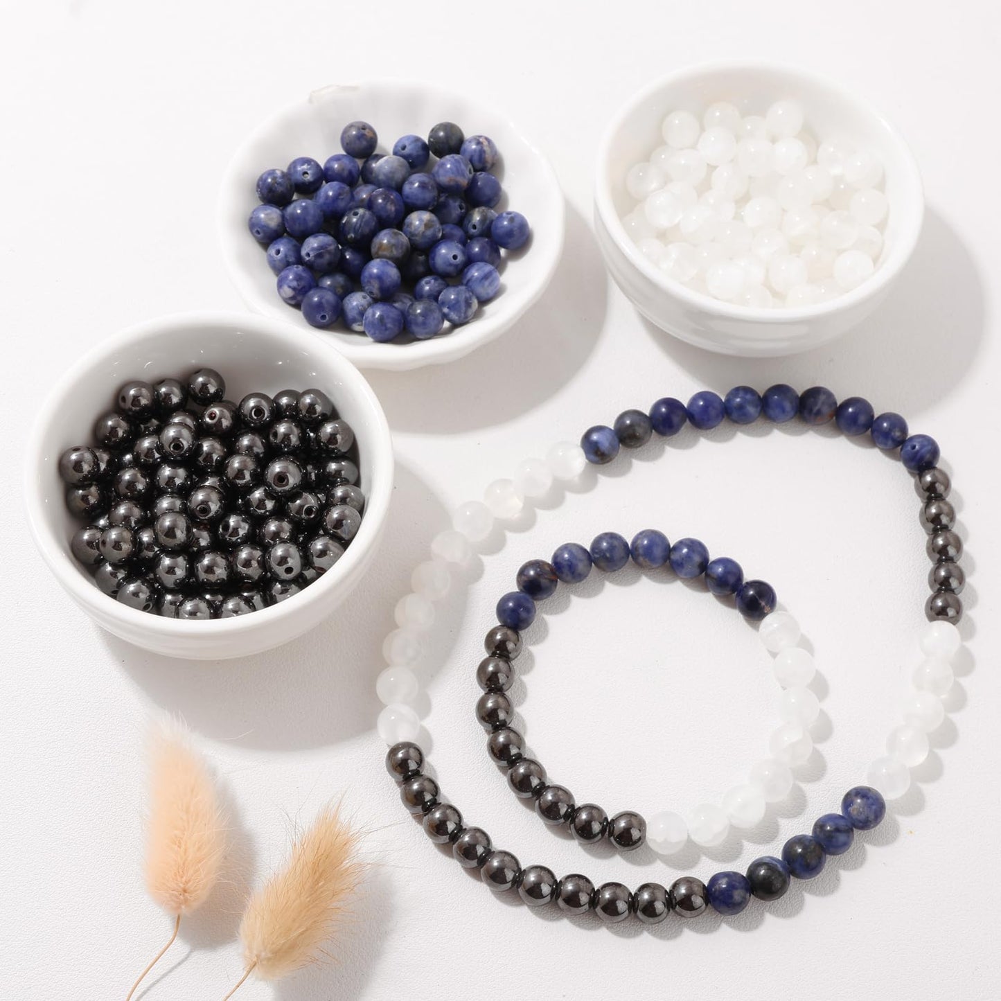 Risyfjew 50PCS 8mm Natural Selenite Beads Gemstone Round Loose Beads for Jewelry Making Chakra Crystal Stone Beads for Bracelets Necklace Earrings Making Supplies (50pcs/Strand)