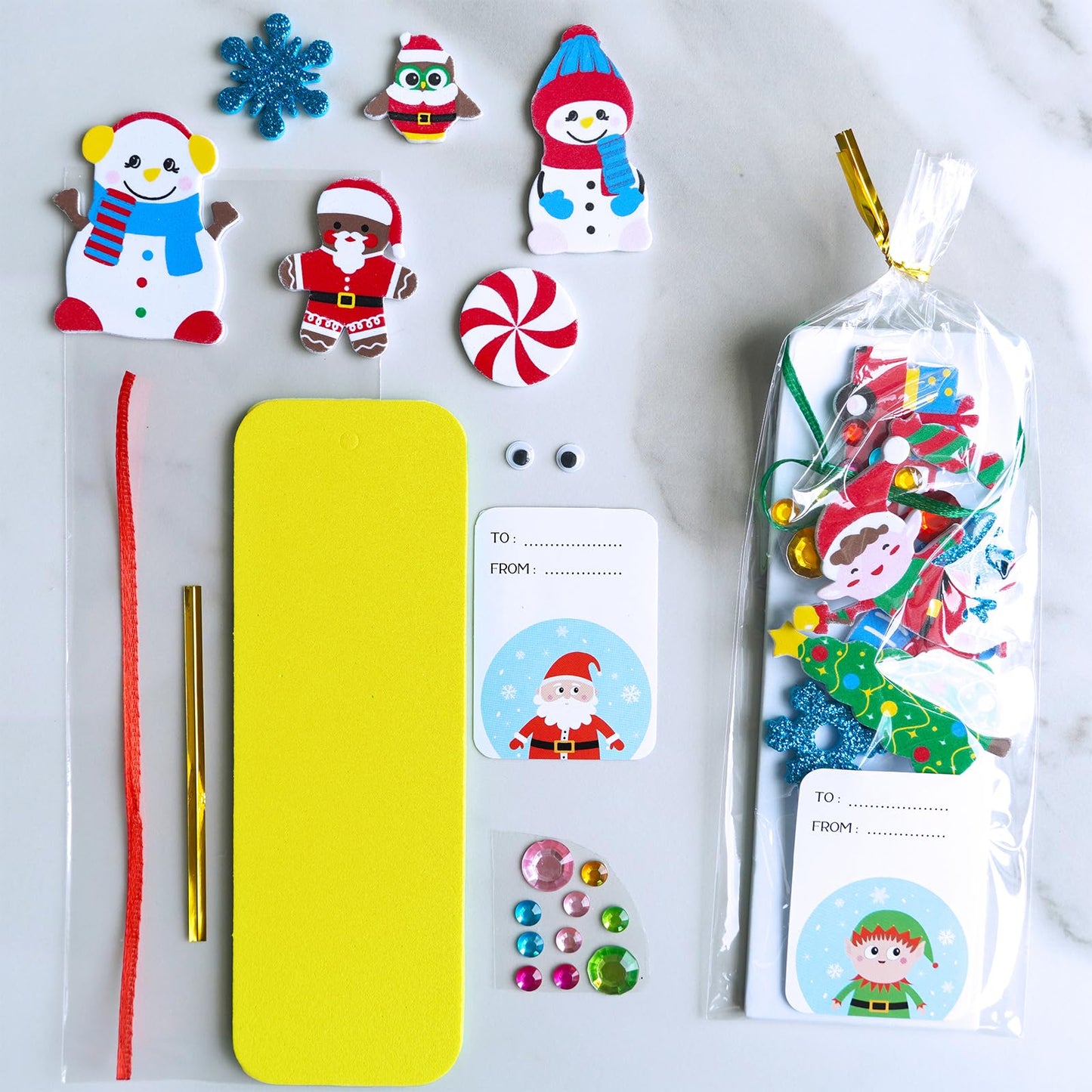 Winlyn 36 Sets Christmas Craft Kits Winter Crafts DIY Holiday Bookmarks Ornaments Art Sets Snowman Reindeer Pine Tree Penguin Foam Stickers Arts and Crafts for Kids Classroom Activities Party Favors