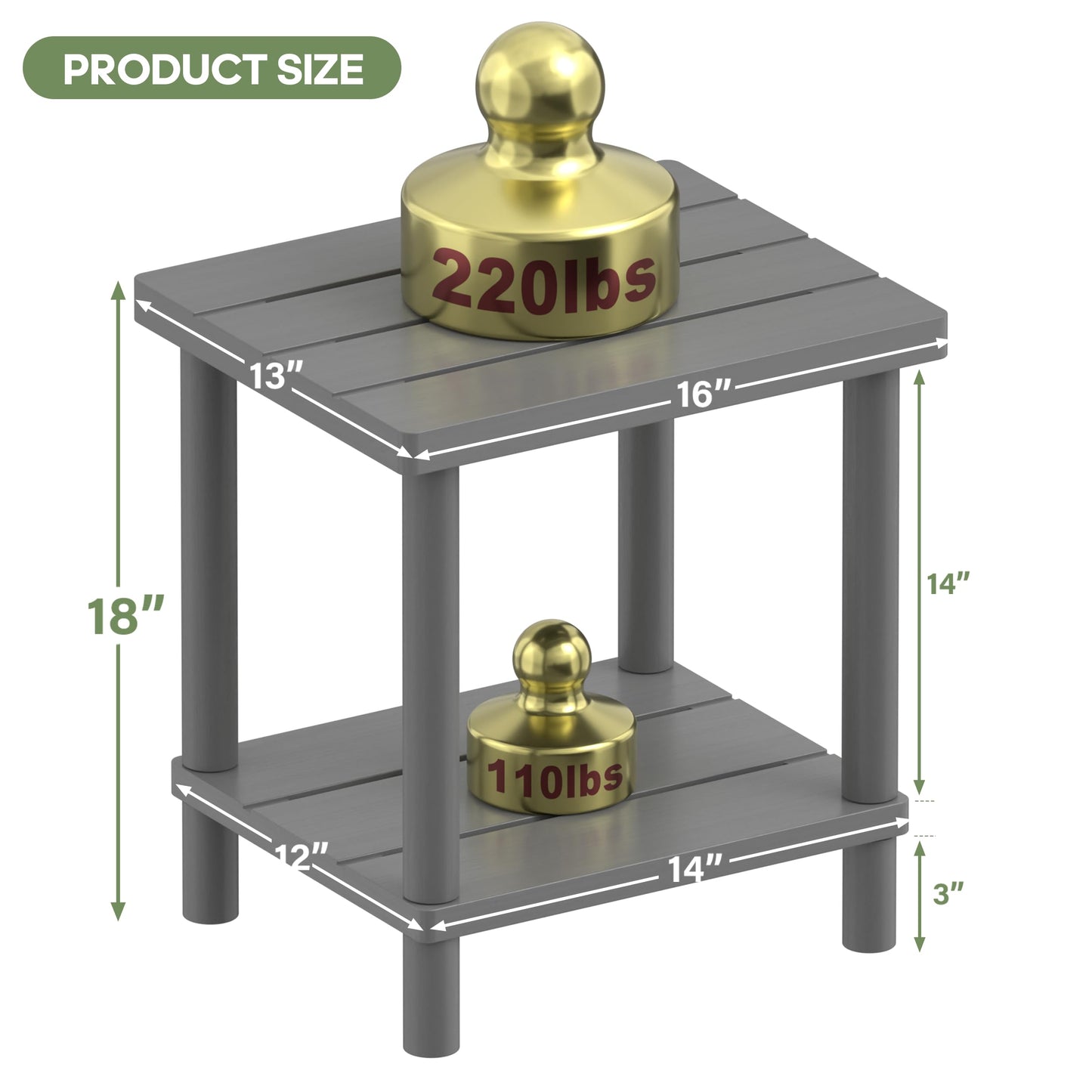 LEJANEOYE Outdoor Side Table, 2-Tier Small Outdoor Table for Patio, Adirondack Side Tables for Outside or Indoor, Bamboo End Table for Pool, Porch, Weather Resistant Easy Maintenance-Gray