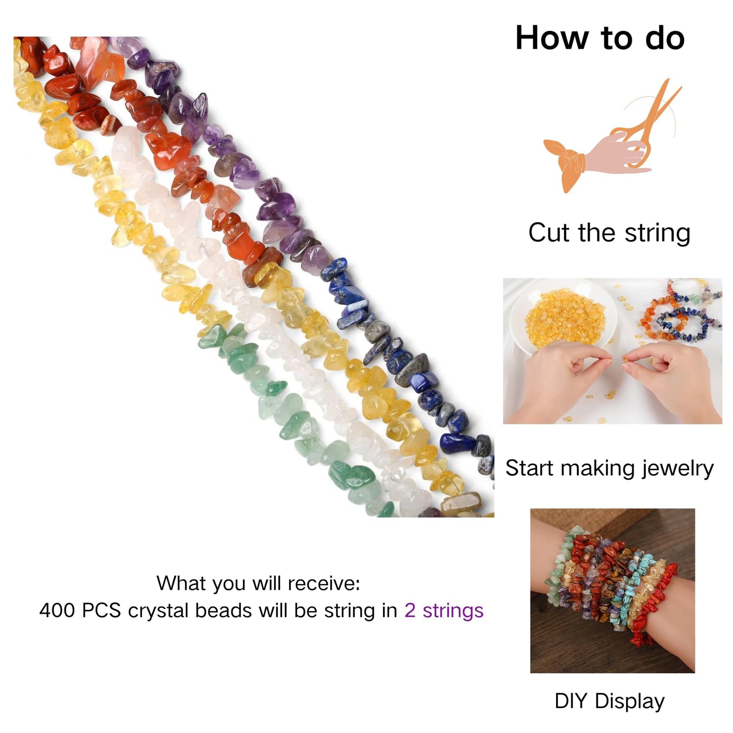 XIANNVXI 7 Chakra Beads, Natural Chip Stone Beads 400Pcs Crystal Bead 5-8mm Irregular Healing Crystal Loose Rocks for DIY Jewelry Making