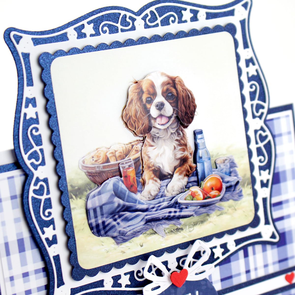 Katy Sue Designs Picnic Pups Die Cut Topper & Decoupage Collection. 4 Sheets of Dog-Themed Square Card Toppers & 4 Sheets of Matching Die Cut Decoupage Sheets for Card Making Supplies & Craft Supplies