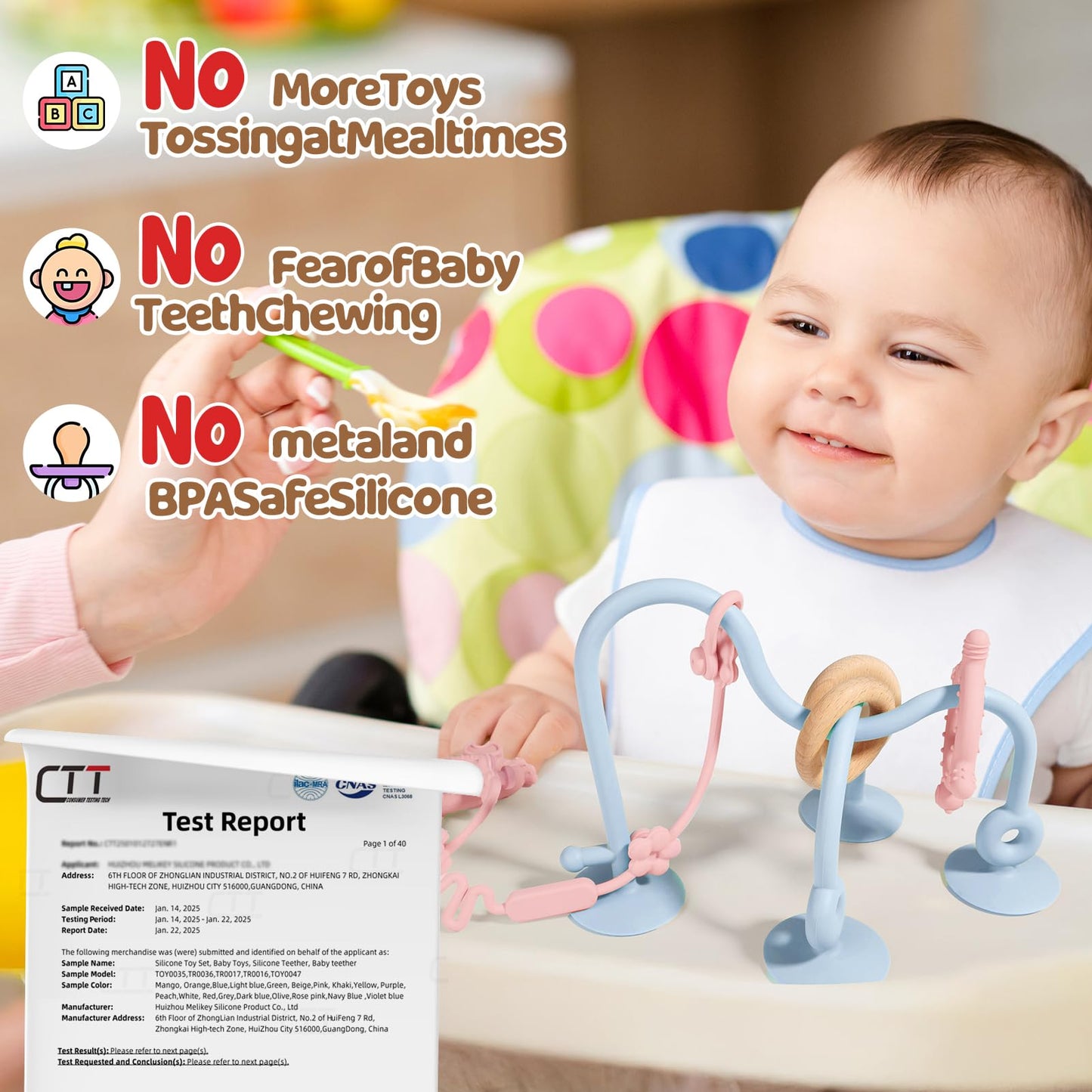 Baby Teething Relief Sensory Toys - Silicone Teether Tactile Developmental Toys for Babies, High Chair Suction Cup Toys, Montessori Activity Toy for Airplane Travel, Table, Highchair Tray