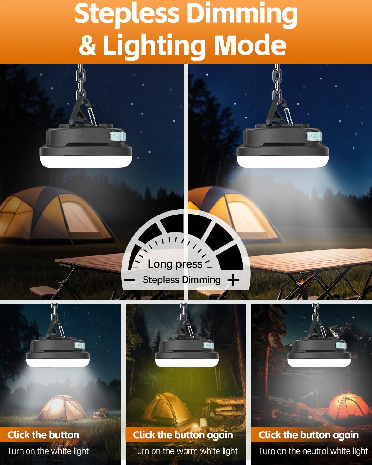 LED Rechargeable Camping Lantern, Portable Camping Lights with 6 Modes, Magnetic Hanging Tent Light, IPX5 Waterproof Emergency Light for Power Outages, Hurricanes, Hiking, and Travel