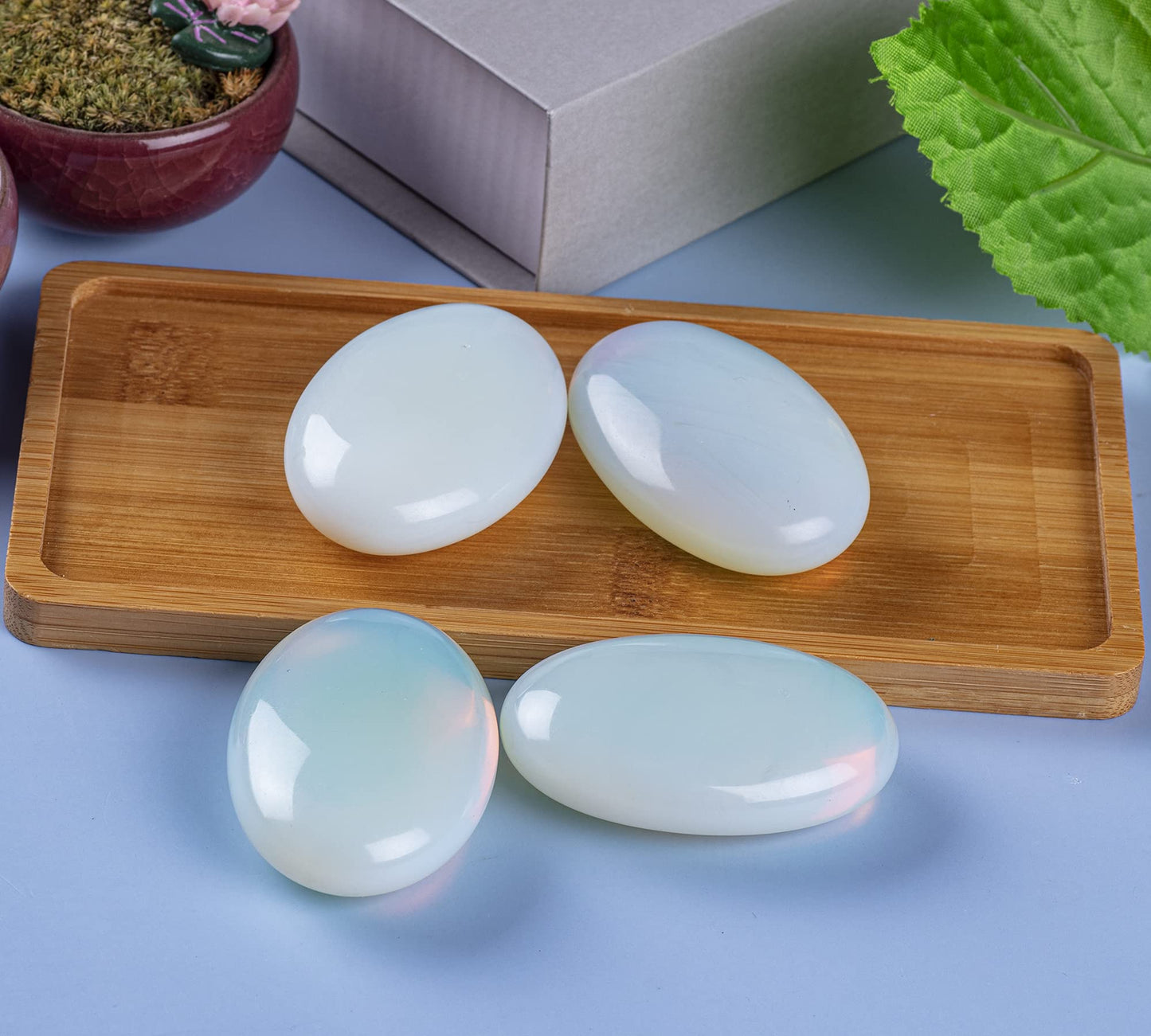 UFEEL Opalite Palm Stone Crystal Natural Chakra Reiki Polished Healing Love Oval Pocket Worry Stone Crystals for Anxiety Stress Relief Therapy