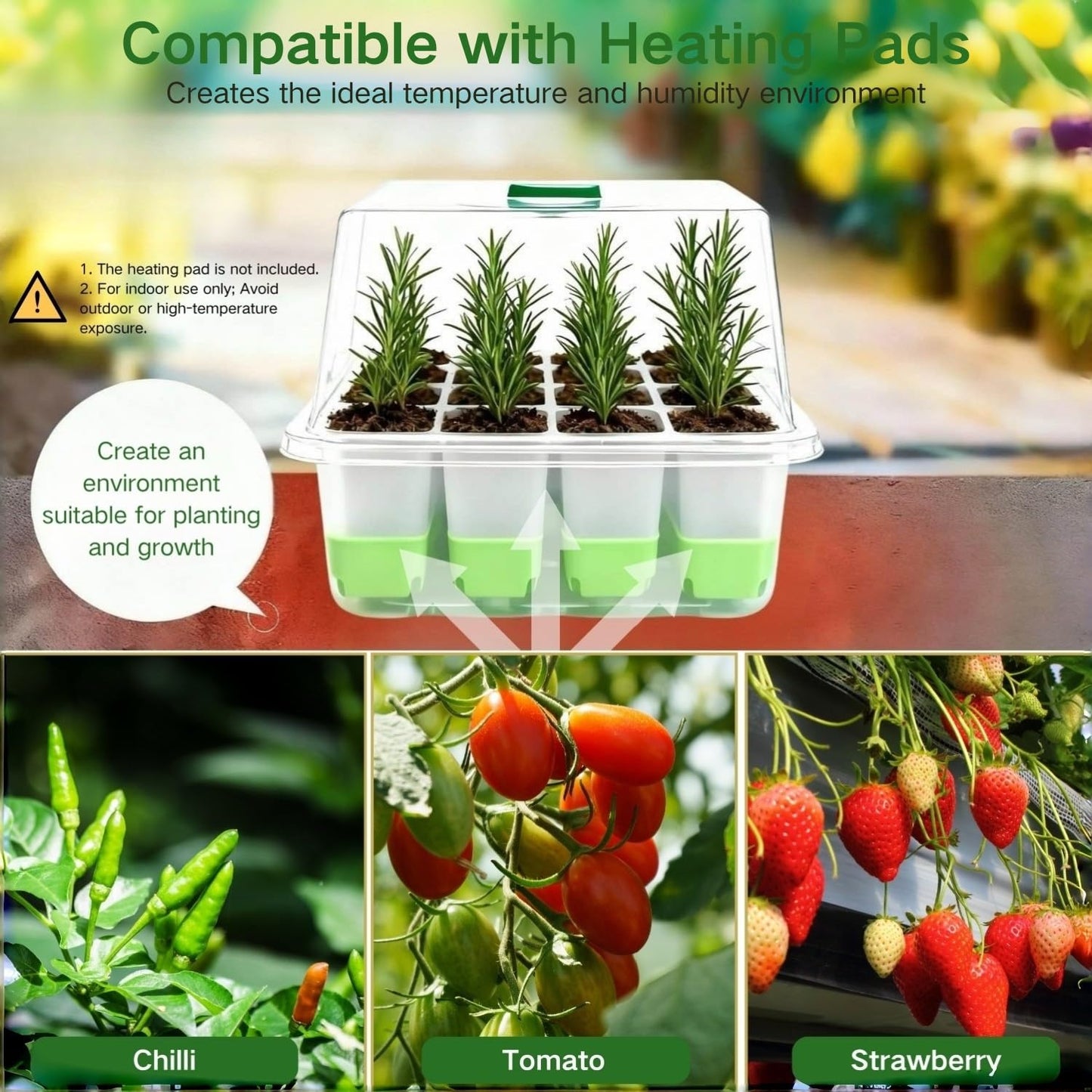 ZSYWODFO Silicone Seed Starter Tray with Humidity Dome, Indoor Seedling Starter Kit, 5-Pack Flexible Germination Trays - Adjustable Vent, Reusable & Dishwasher Safe for Herbs/Vegetables/Flowers