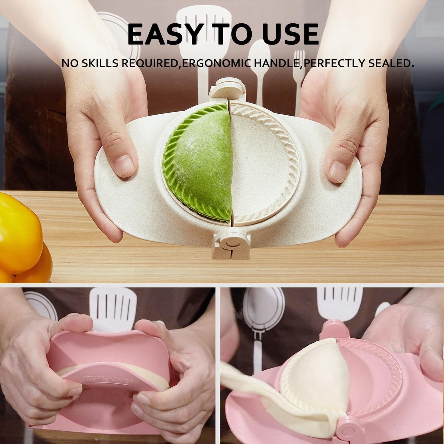 MUMSUNG Empanadas Press Maker Mold Set,4-inch Dumpling Maker With Dough Cutter, Professional Kitchen Gadget for Empanada, Pierogi, Pastelitos, Calzone, Turnovers 4"-White