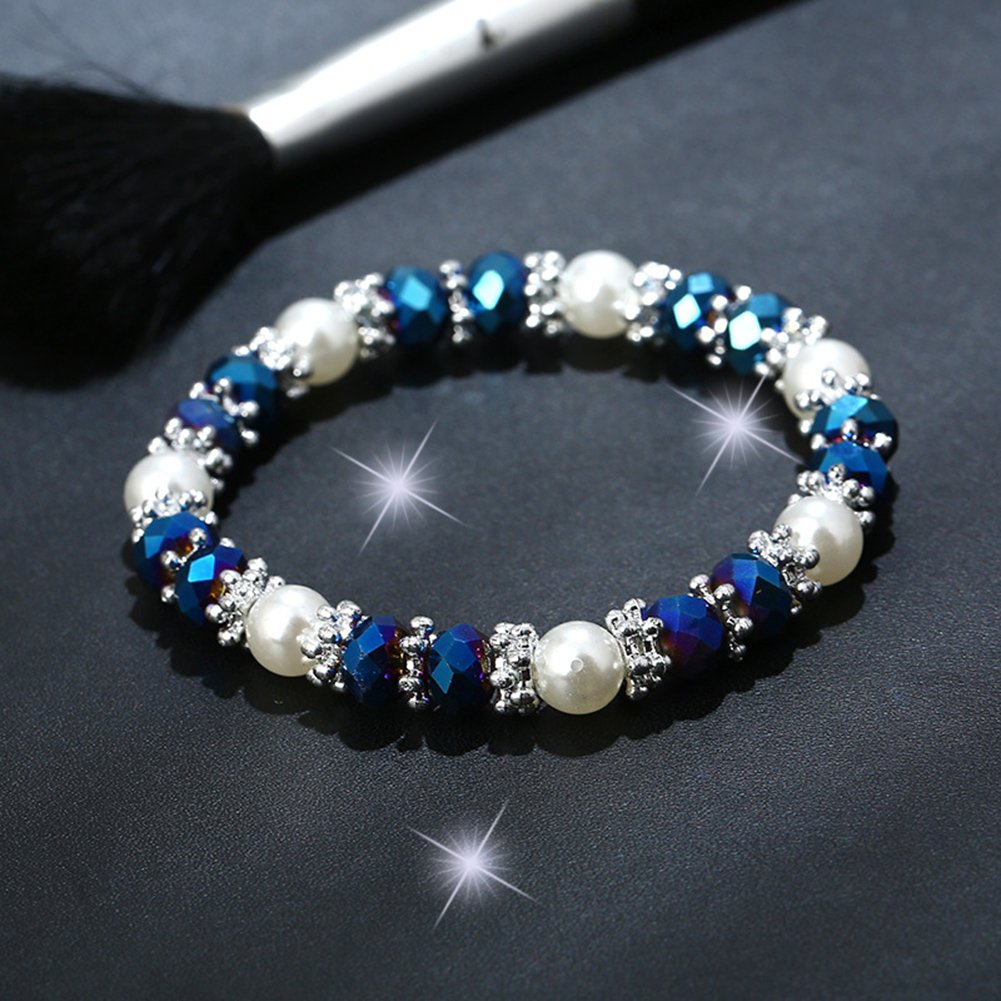 Pearl Bracelets for Women,Freshwater Pearls Crystal Bracelet Boho Bracelets Bead Bracelet Gifts (Blue #1)