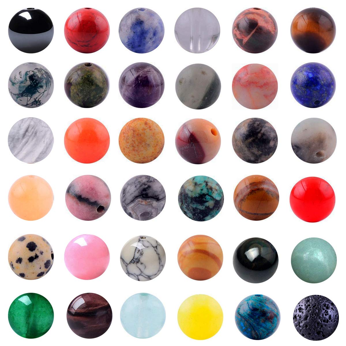 Natural Stone Beads 100pcs Round Genuine Real Stone Beading Loose Gemstones Hole Size 1mm DIY Smooth Bead for Bracelet Necklace Earrings Jewelry Making (Natural Stone Beads Multicolor, 10mm)