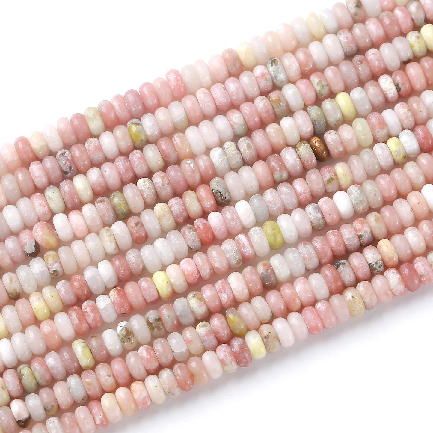 150PCS 2x4mm Natural Pink Plum Blossom Stone Rondelle Beads Abacus Disk Stone Beads Round Loose Spacer Gemstone for DIY Bracelet Necklace Jewelry Making