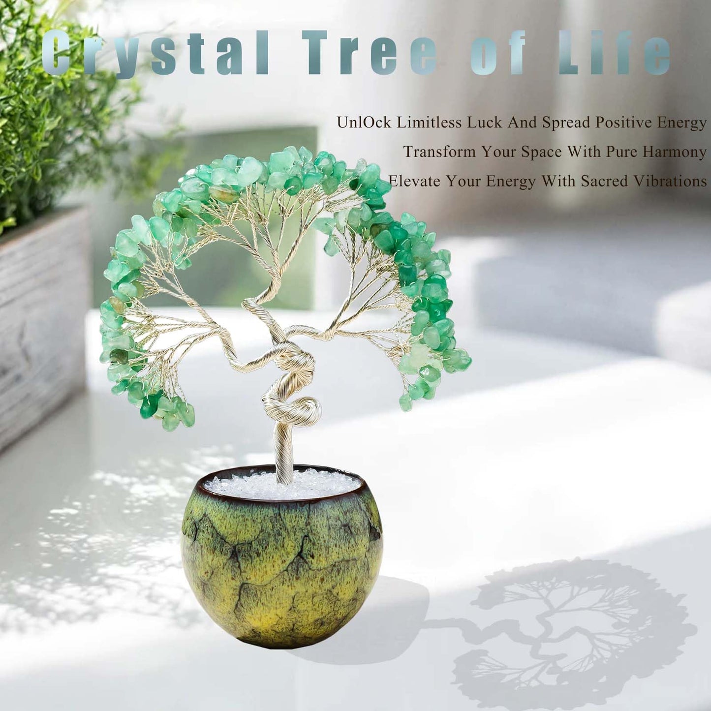 Runyangshi Green Aventurine Crystal Tree of Life - 7in Chakra Crystal Money Tree with 297 Natural Healing Crystal Gemstone for Feng Shui, Luck, Balancing Energy Home Decor & Spiritual Gift