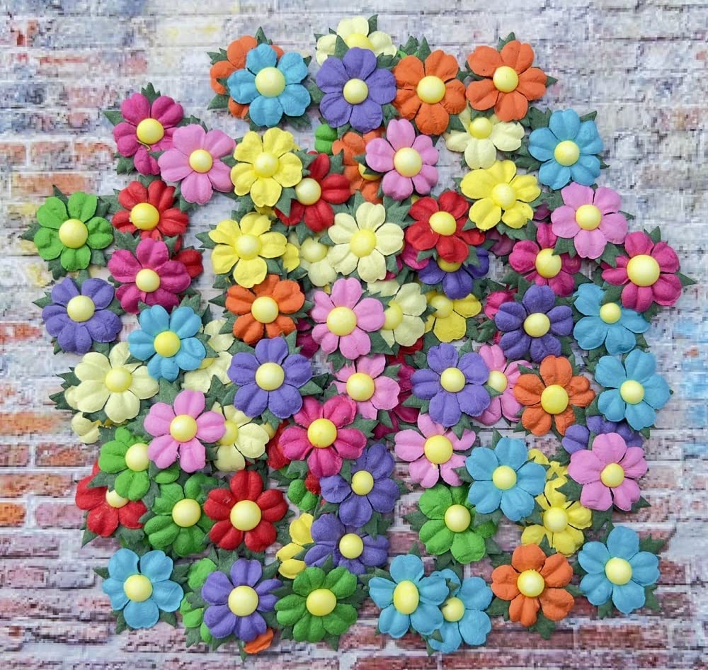 DUONGJAIS BRAND Handmade 100 Pcs Lovely Mulberry Paper Flowers 30x30mm Scrapbooking Wedding DIY Craft Supplies Card Paper Flowers Craft Projects Artificial Flowers. (.10 Colors..)