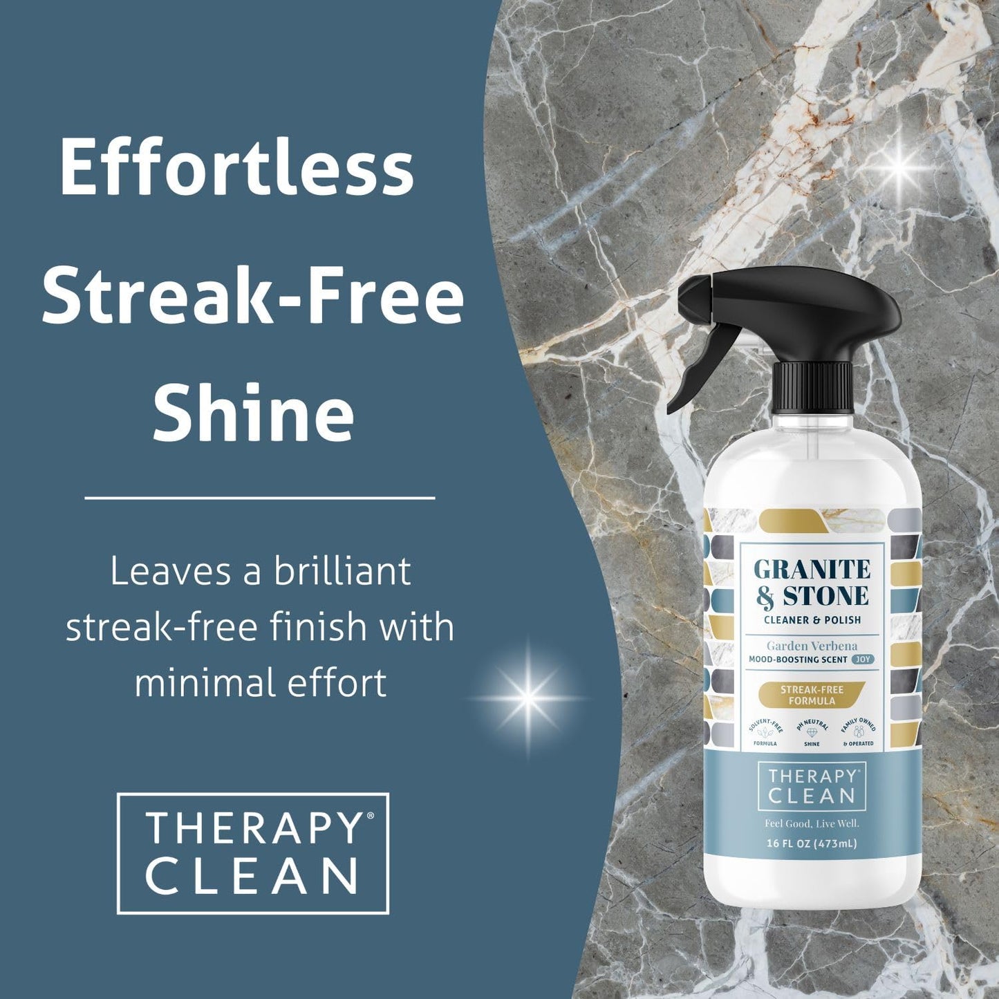 Therapy Granite Cleaner Kit with Microfiber - Daily Countertop Cleaner for Stone, Granite, Marble, Soapstone, Quartz, Quartzite, Slate, Headstone, Limestone, Corian, Laminate, and Tile