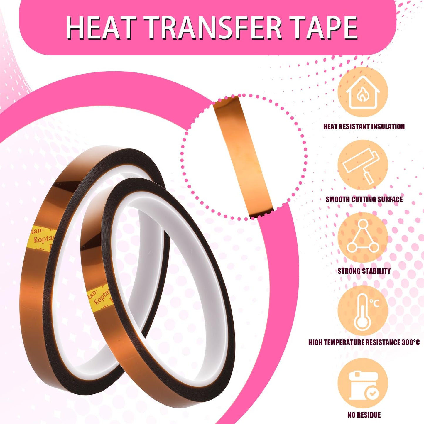 libfrnt 12 Pcs Heat Tape Dispenser Set, Sublimation Tape Dispenser Heat Resistant Gloves with Silicone Bumps 6 Pcs Heat Tape for Sublimation Mini Cutter Measuring Ruler Scissor for Office Home, Pink