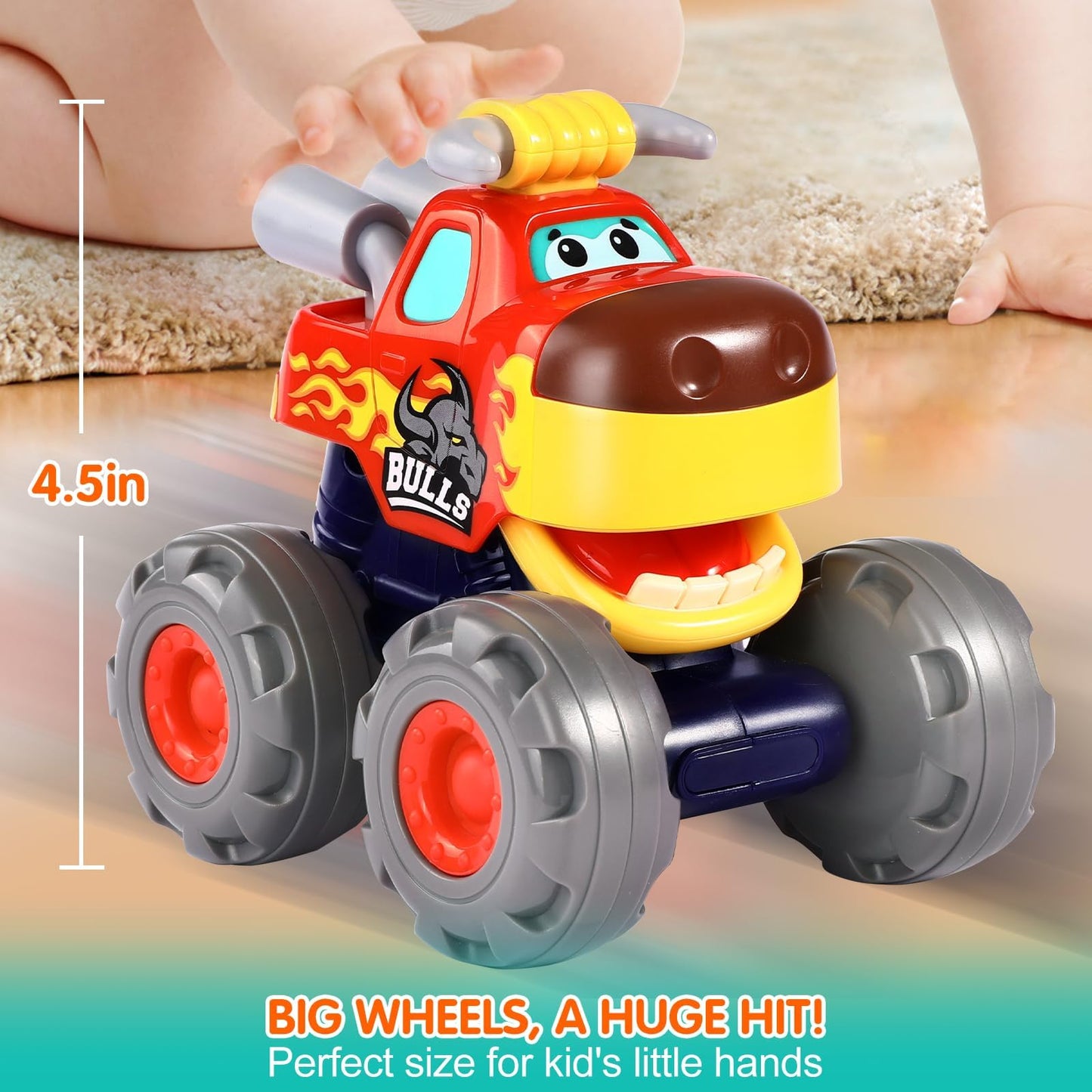 Toy Cars for 1 2 3 Year Old 3 Pack Monster Truck Toys Crocodile Bull Leopard Pull Back Car Big Wheel Animal Toy Trucks for Toddler 1-3 Baby Toys 12 18 Months Boy Girl Toddler Toy for 1 Year Old Gift