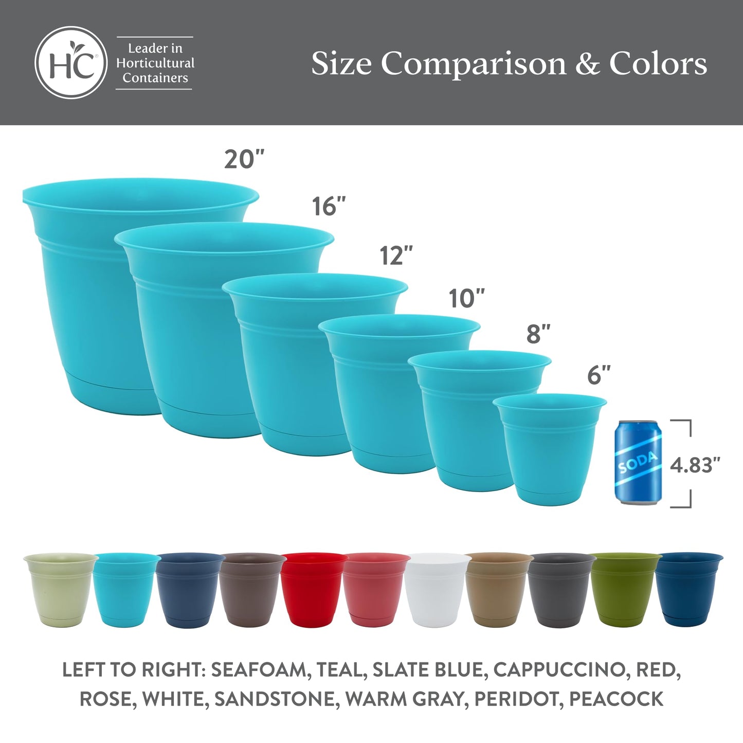 The HC Companies Eclipse Round Planter with Saucer - Outdoor & Indoor Plant Pot with Drainage Holes - Lightweight, UV-Resistant Plastic Pots for Plants, Flowers & Herbs (6" Slate Blue, Pack of 1)