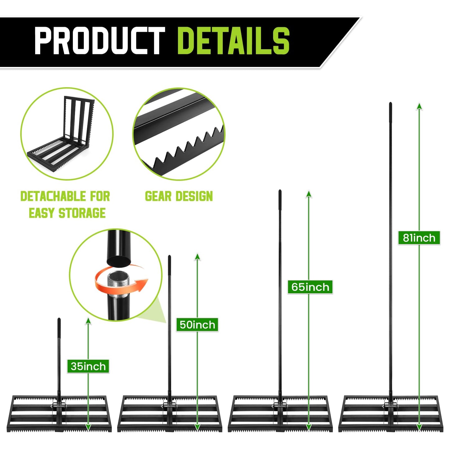 Top Soil Lawn Leveling Rake ,Lawn Sand Flea Rake Leveling 30”x10” Heavy Duty Leveler,Sand Spreader,16-77" Adjustable, for Sand,Top Soil Dressing,Yard Landscape,Ground Soil, Dirt,Grass