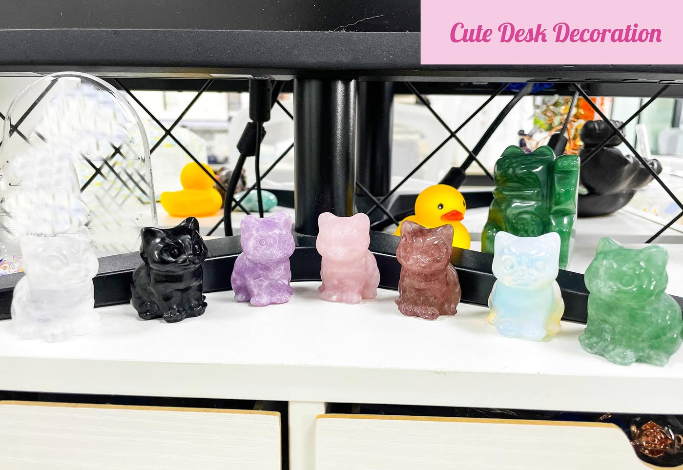 DUQGUHO Green Aventurine Cat Crystal Figurines - Lucky Cute Cat Statue for Room Desk Decor 1PC