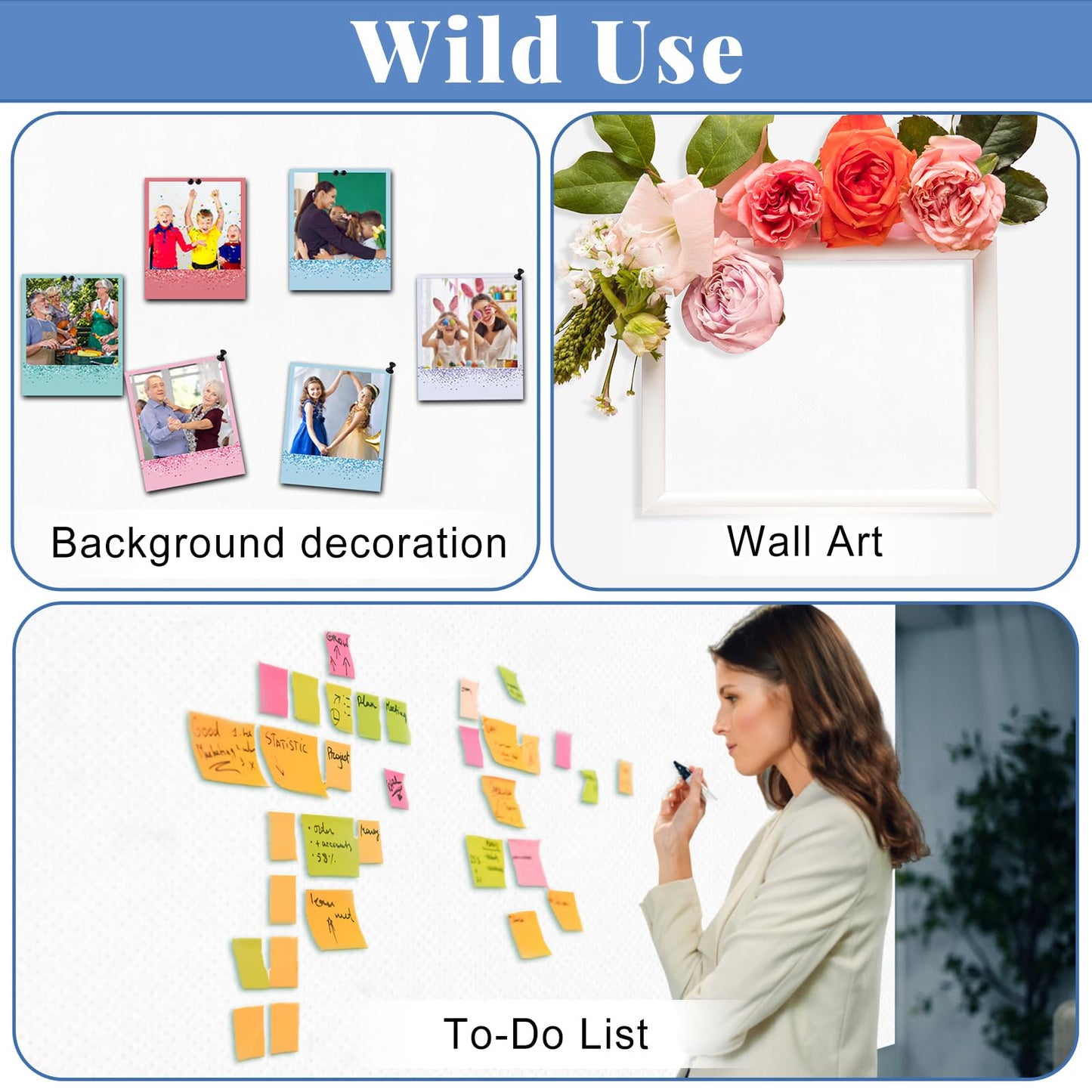 White Bulletin Board Roll Reusable Waterproof Erasable White Non-Woven Fabric Bulletin Board Roll Poster for Teacher Classroom Decors Wrap Crafts 15.7" x65.6ft