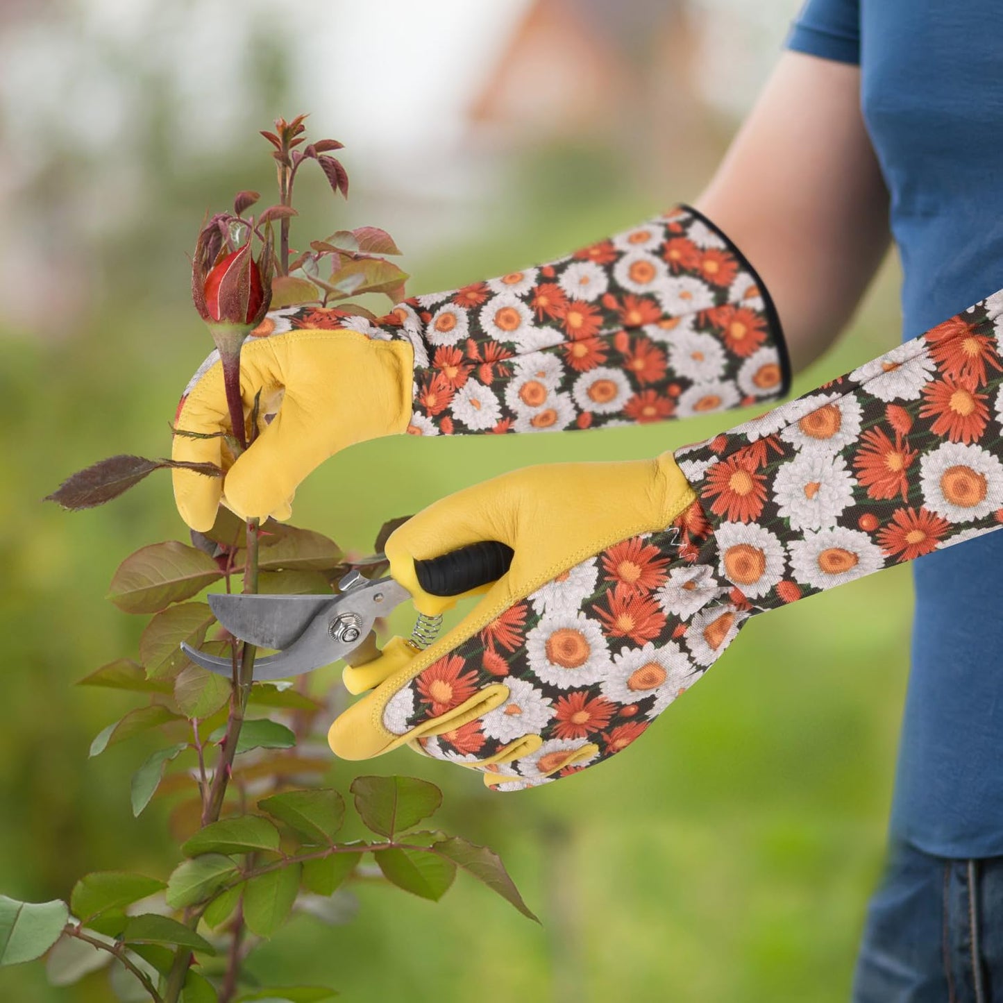 WOHEER Long Gardening Gloves for Women Thorn Proof,Rose Pruning Cowhide Leather Garden Glove for Cactus, Rose and Blackberry（Medium, Brownish）